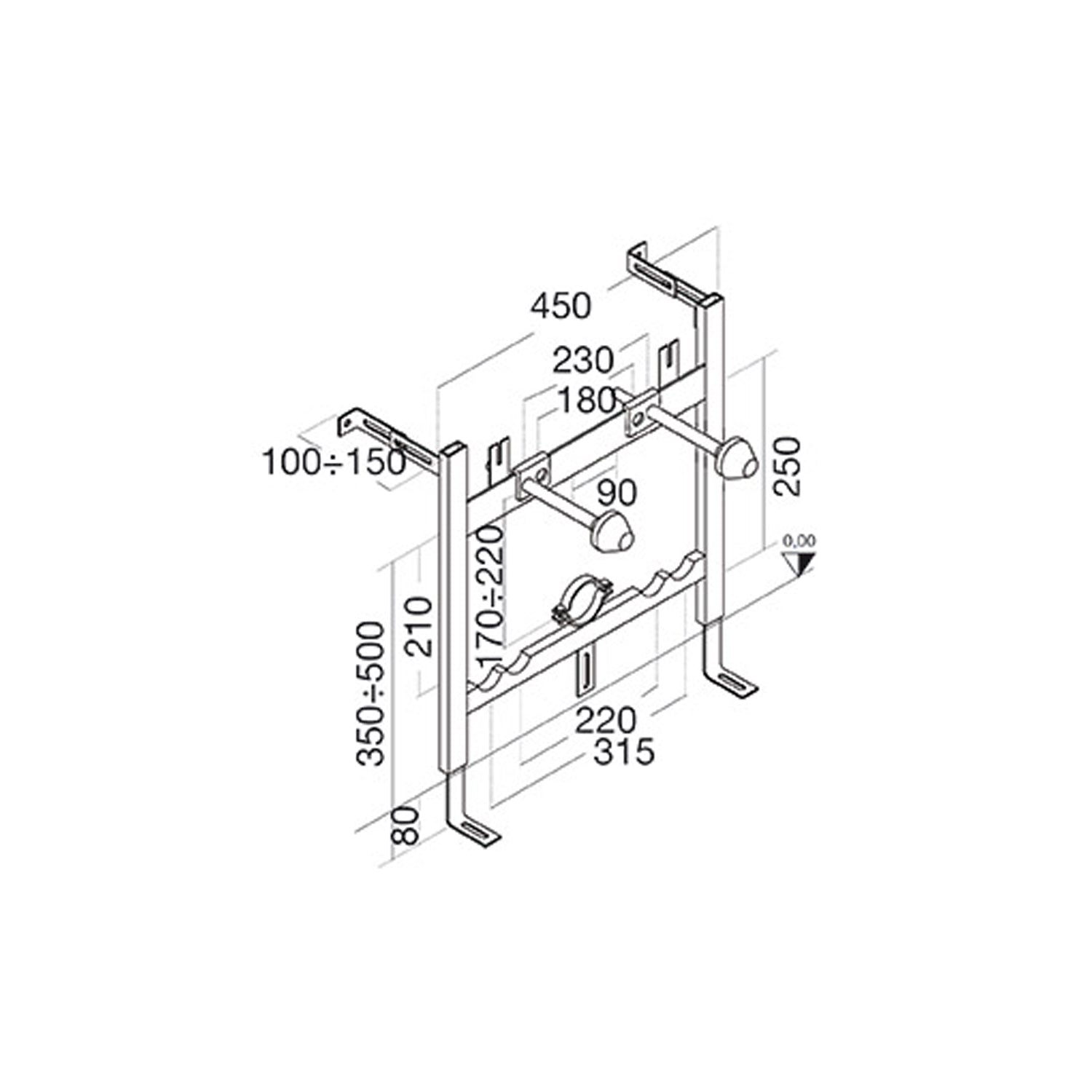 Telaio universale per bidet sospeso Pucci per pareti in muratura 2