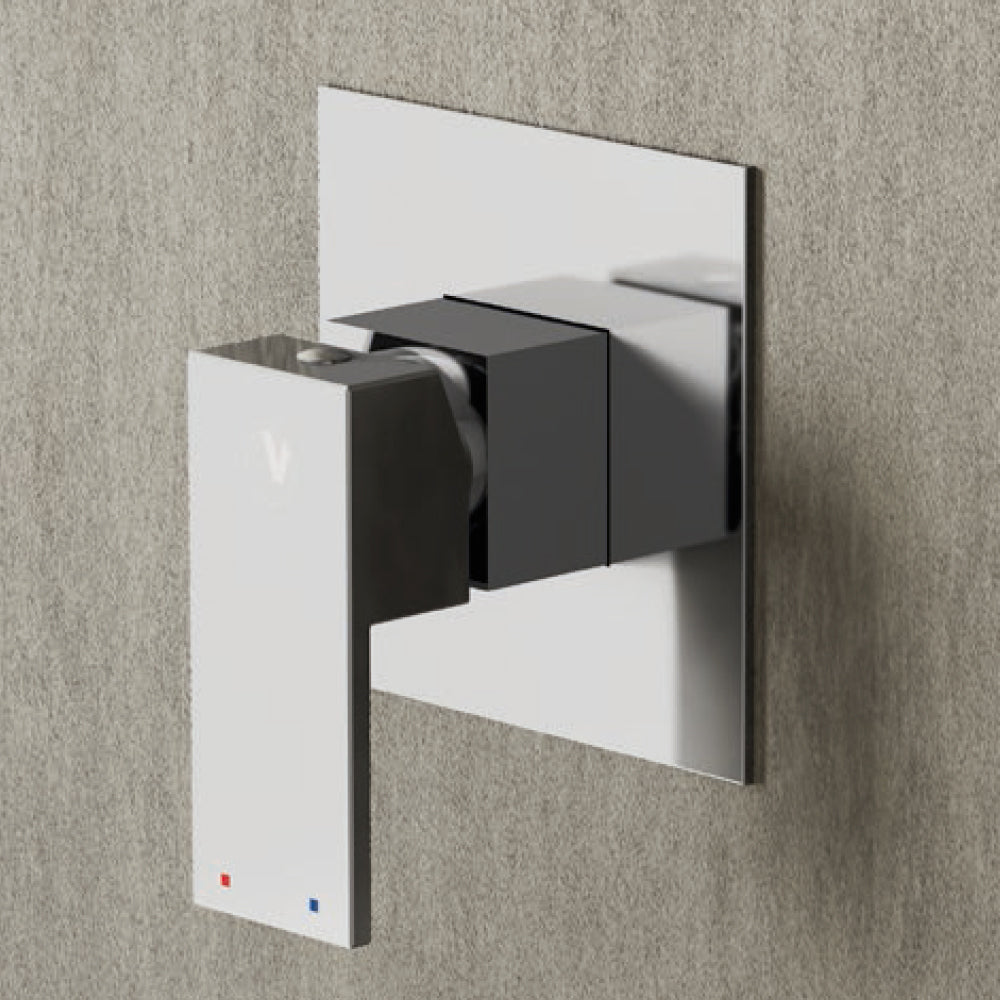 Miscelatore doccia incasso Rubiflux collezione Square ottone cromato con placca Slim in finitura a specchio