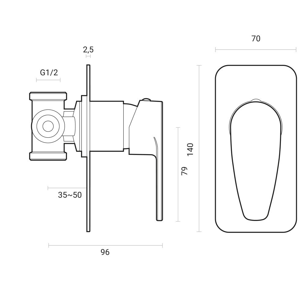 Miscelatore doccia incasso Rubiflux collezione Orion ottone cromato con placca Slim in finitura a specchio 2