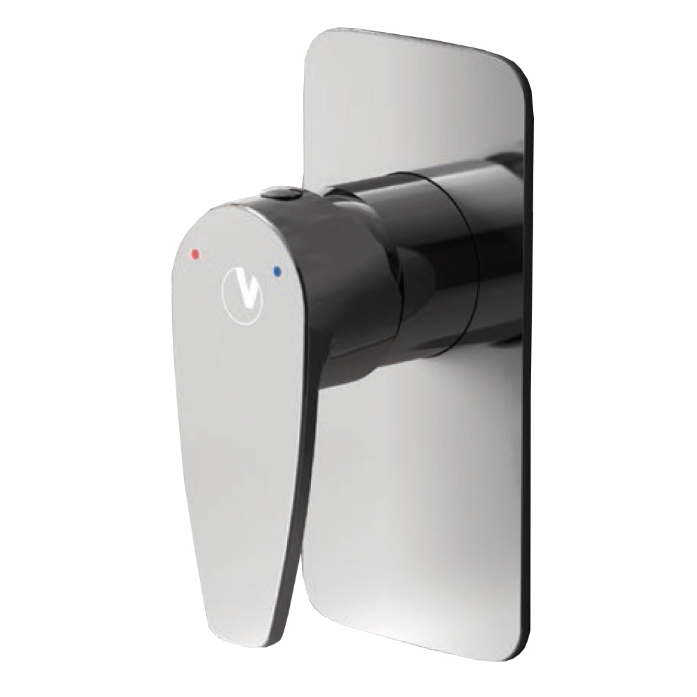 Miscelatore doccia incasso Rubiflux collezione Orion ottone cromato con placca Slim in finitura a specchio