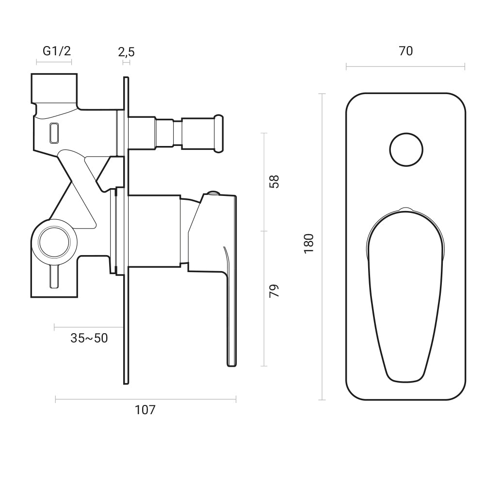 Miscelatore doccia incasso Rubiflux collezione Orion con deviatore 2 vie ottone cromato con placca Slim 2