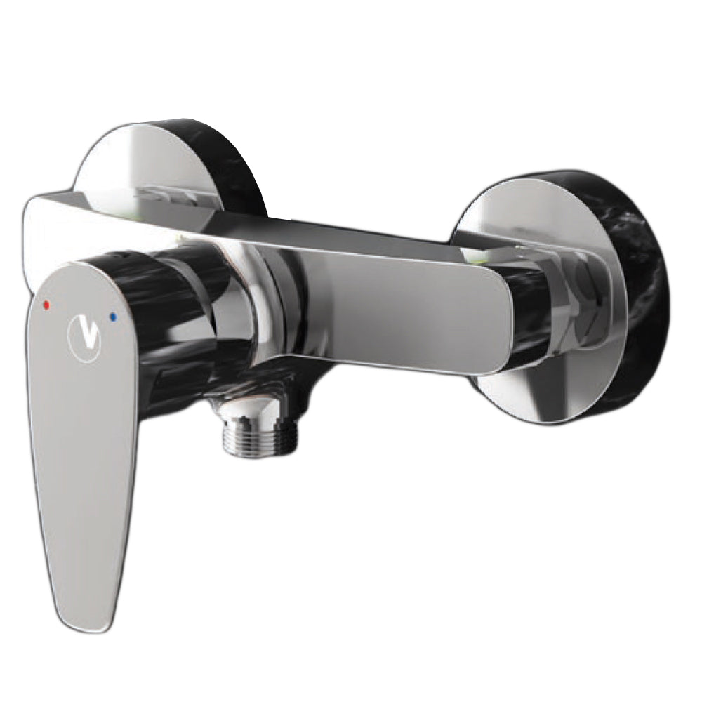 Miscelatore doccia esterno Rubiflux serie Orion ottone cromo con rosoni ed eccentrici