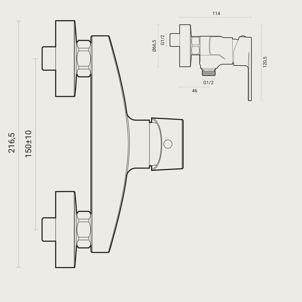 Miscelatore doccia esterno Rubiflux serie Orion ottone cromo con rosoni ed eccentrici 2