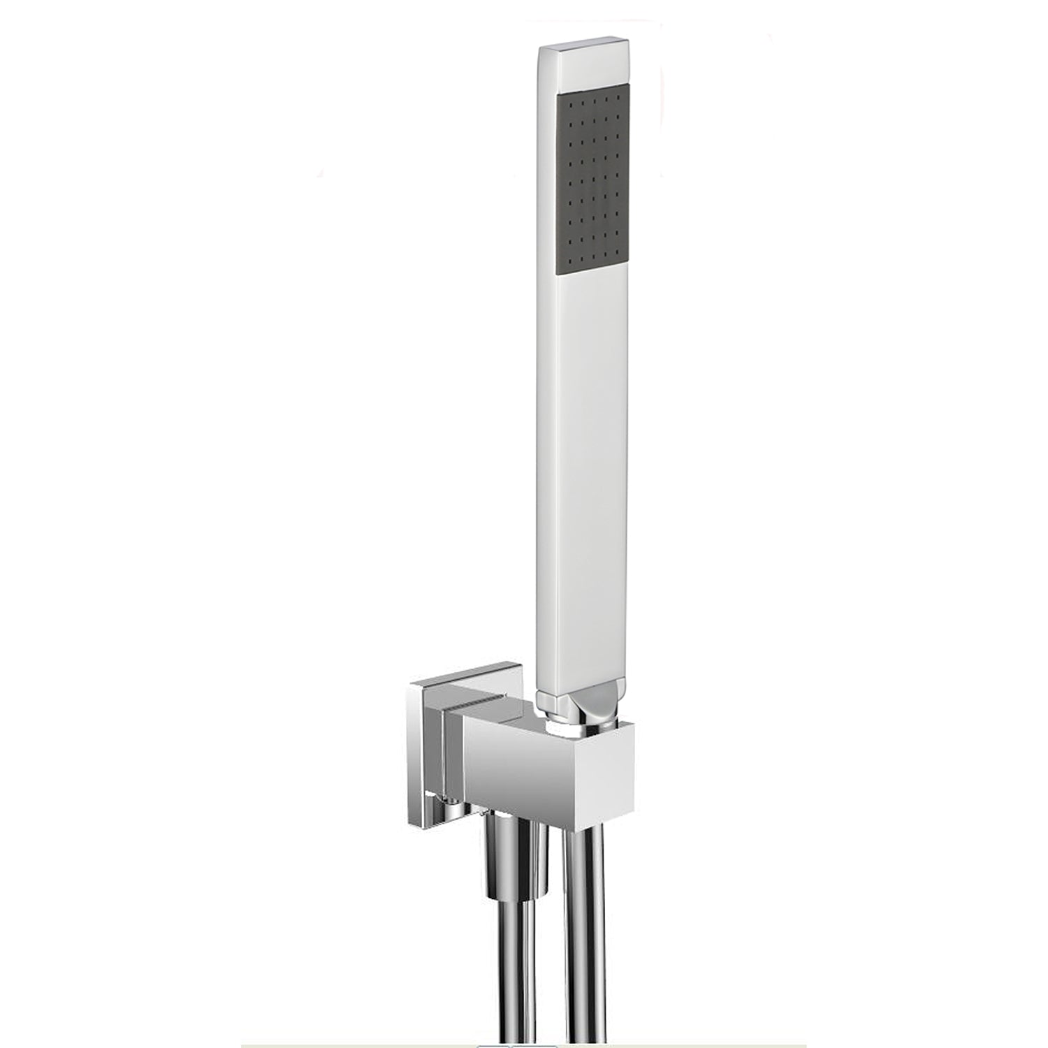 Kit doccia quadrato in ottone cromato con flessibile e presa acqua Rubiflux