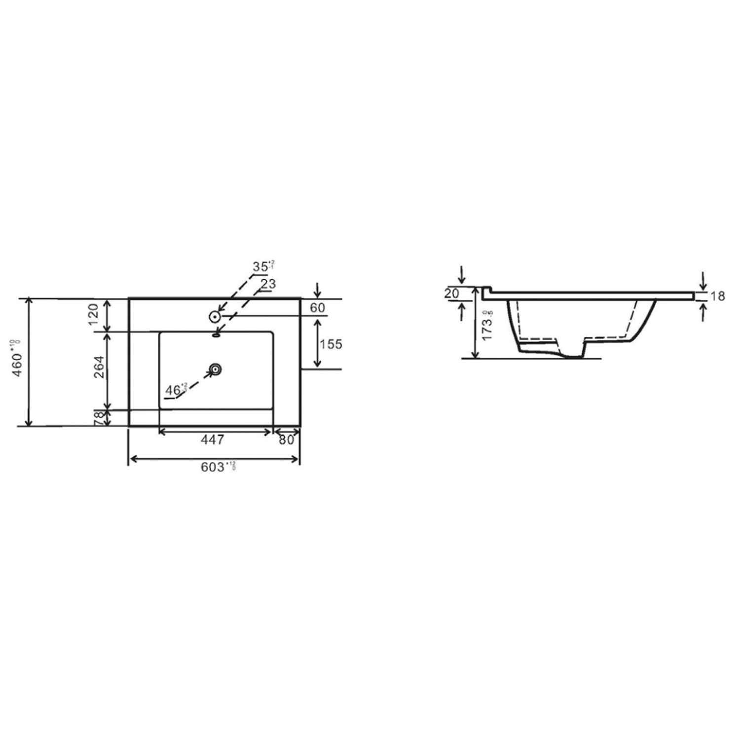 Consolle in ceramica con troppo pieno BathCore 60x46 cm - Bianco lucido 2