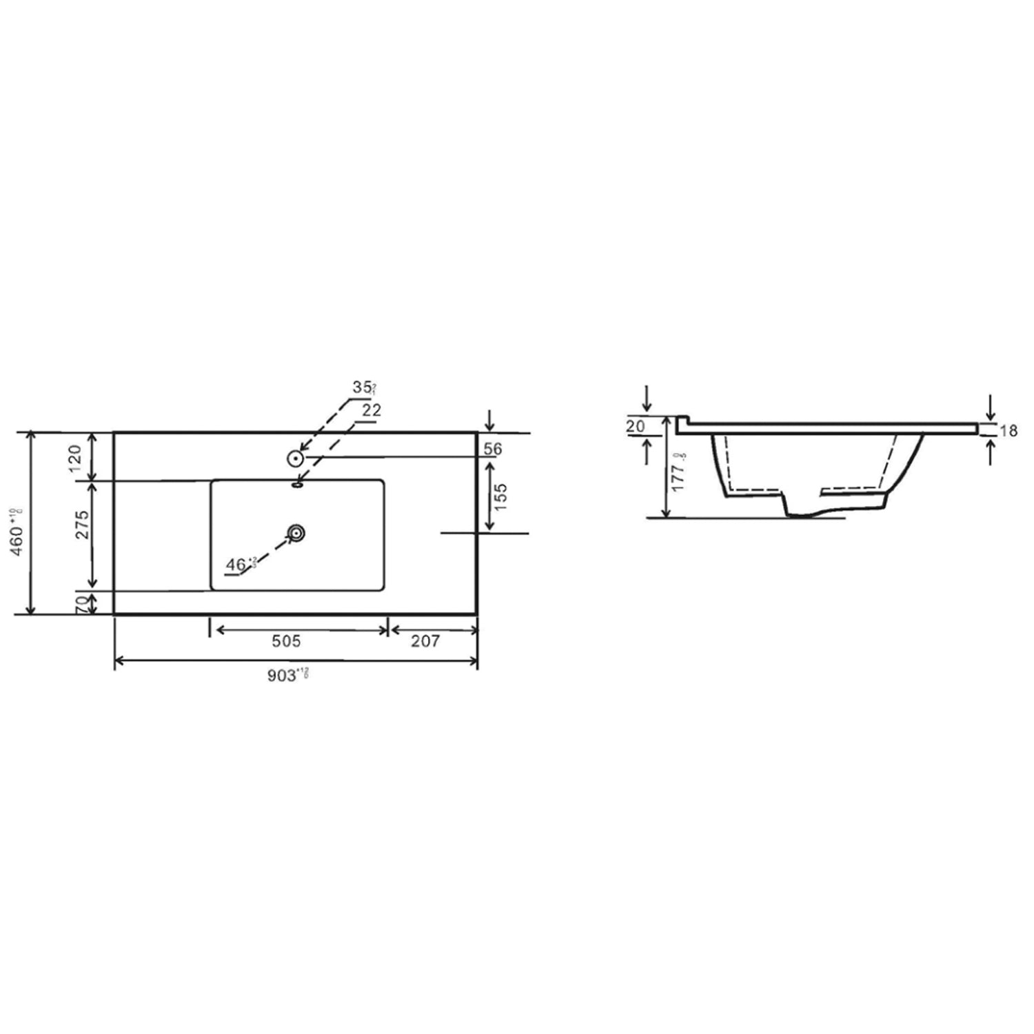 Consolle in ceramica con troppo pieno BathCore 92x46 cm - Bianco lucido 2