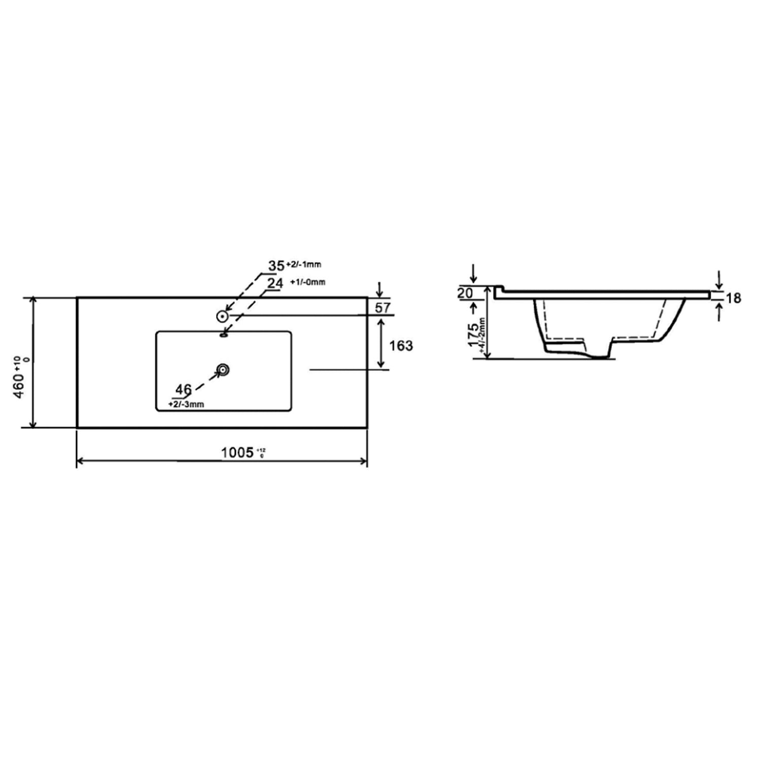 Consolle in ceramica con troppo pieno BathCore 102x46 cm - Bianco lucido 2