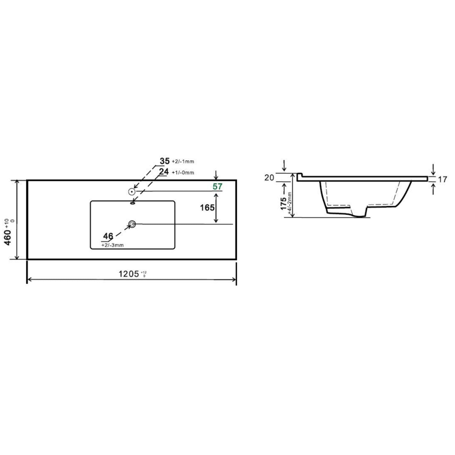 Consolle in ceramica con troppo pieno BathCore 122x46 cm - Bianco lucido 2