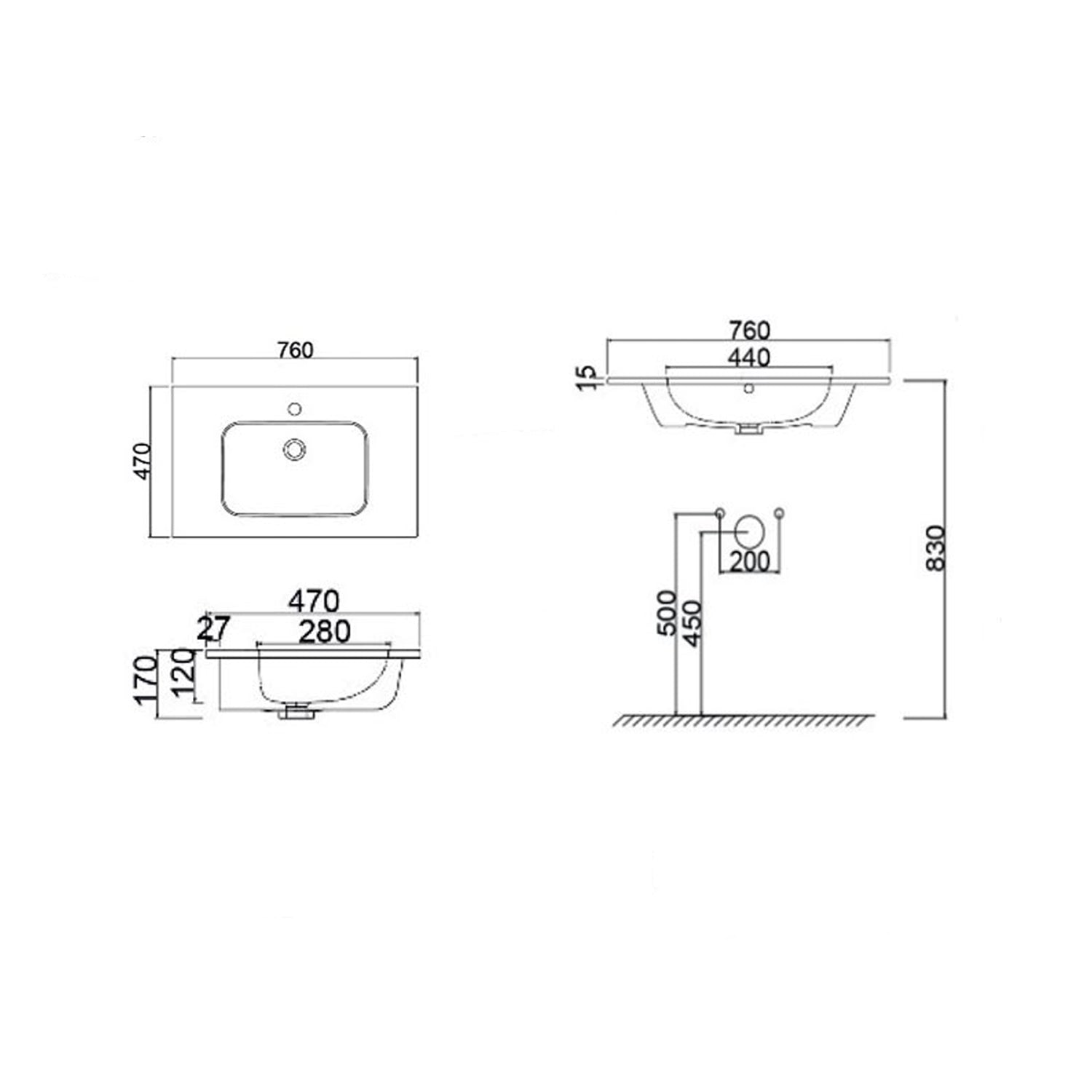 Consolle in ceramica con troppo pieno BathCore 76x47 cm - Bianco lucido 2