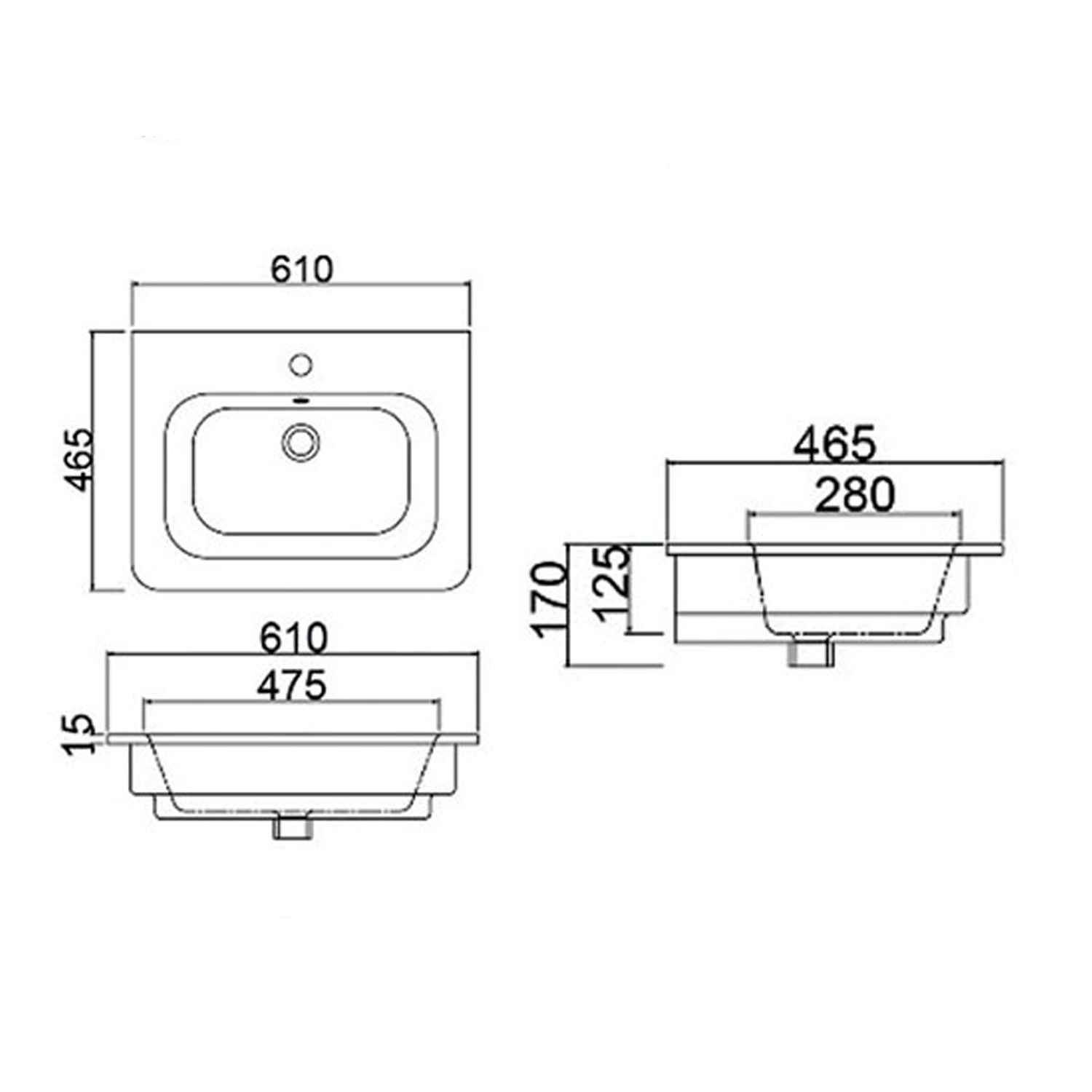 Consolle in ceramica con troppo pieno BathCore 61x46 cm - Bianco 2