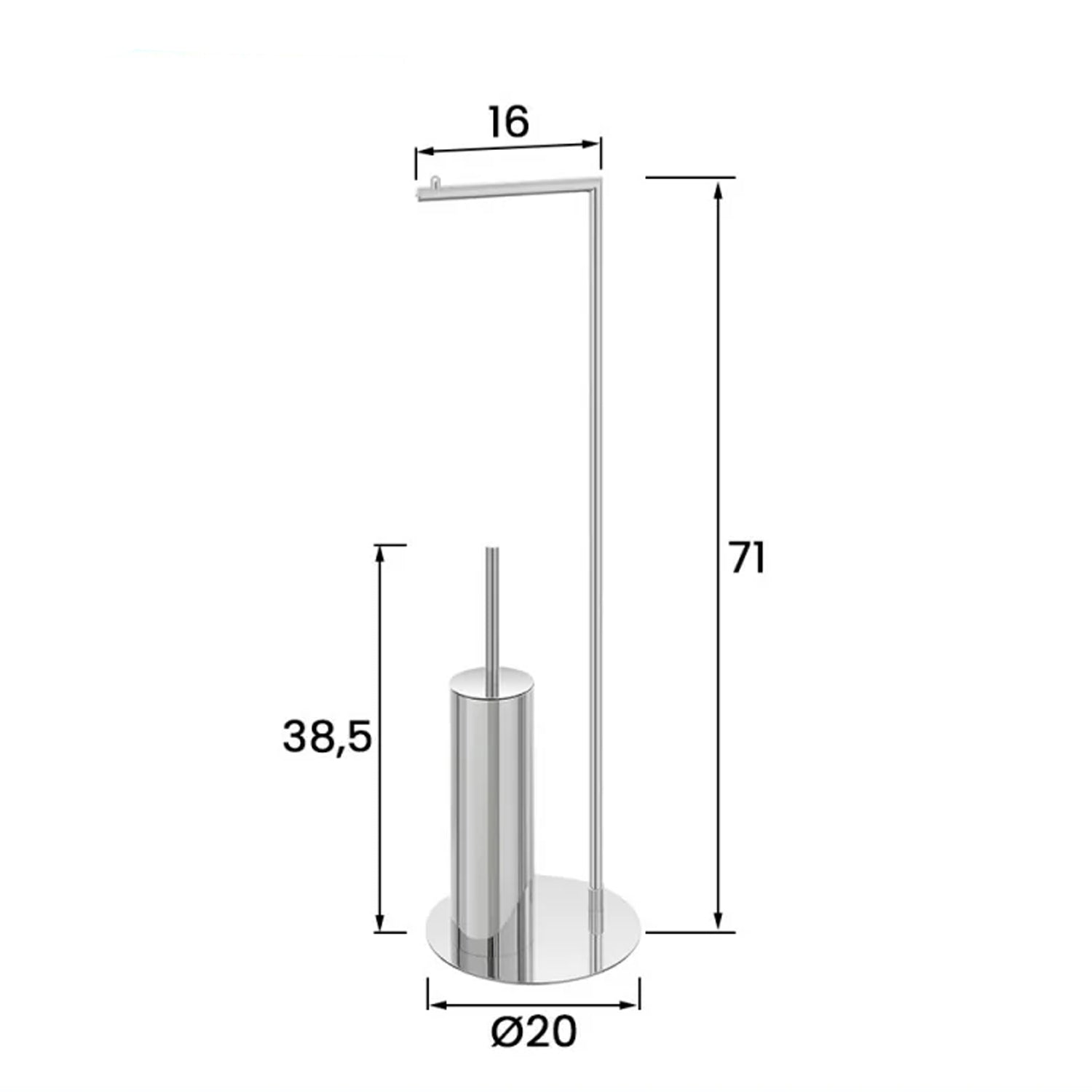 Piantana porta rotolo e porta scopino Stile in acciaio con base circolare - Cromo 2
