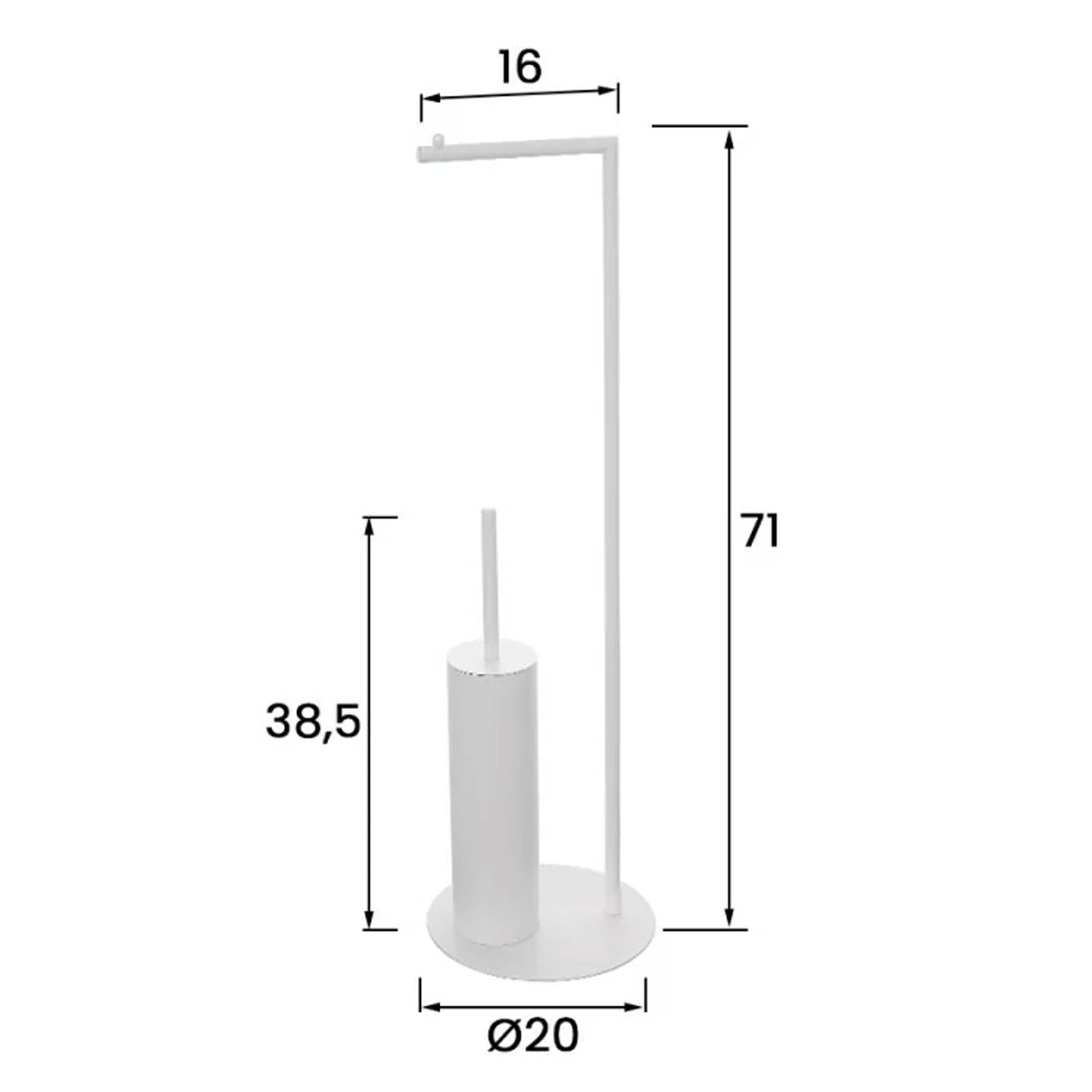 Piantana porta rotolo e porta scopino Stile in acciaio con base circolare - Bianco 2