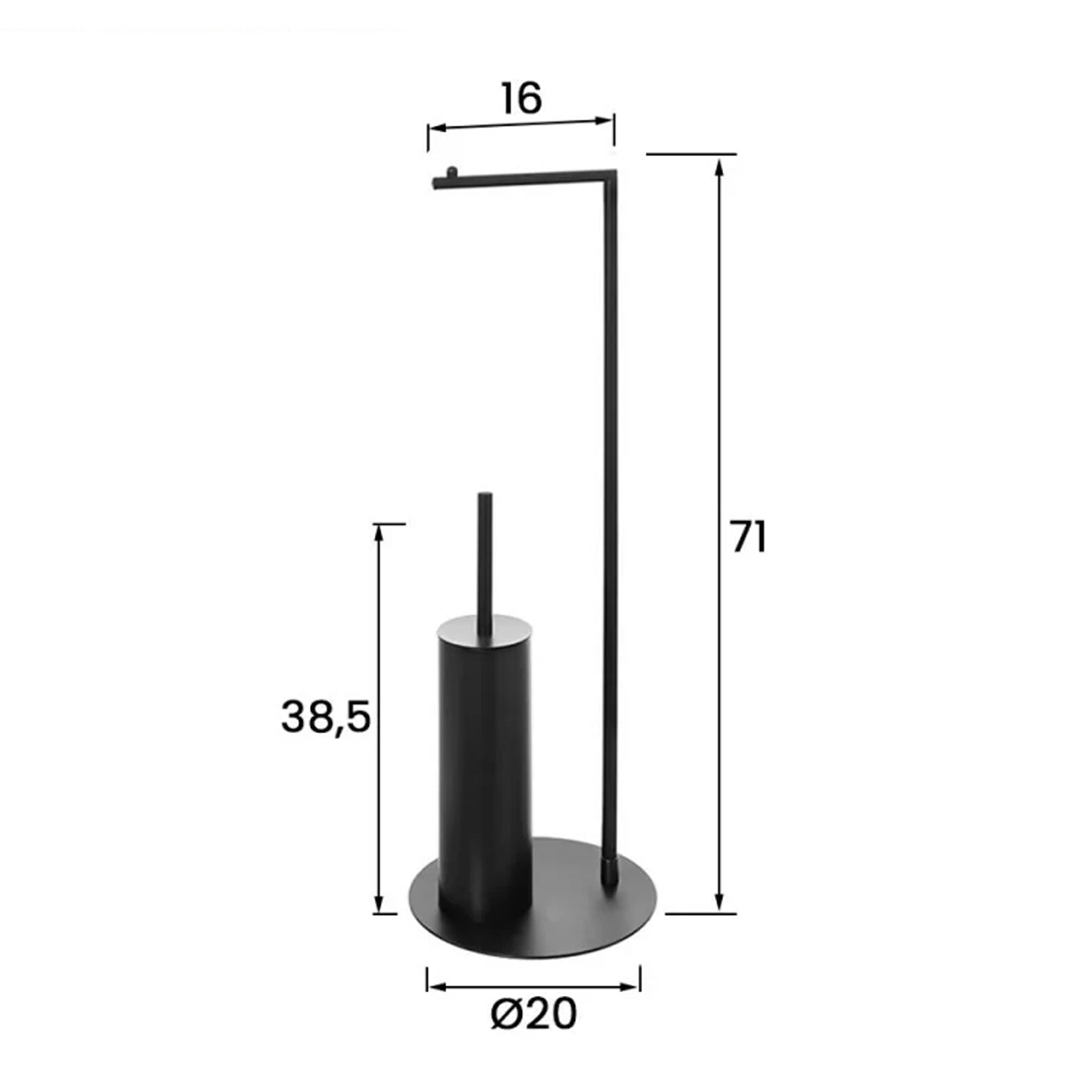 Piantana porta rotolo e porta scopino Stile in acciaio con base circolare - Nero 2