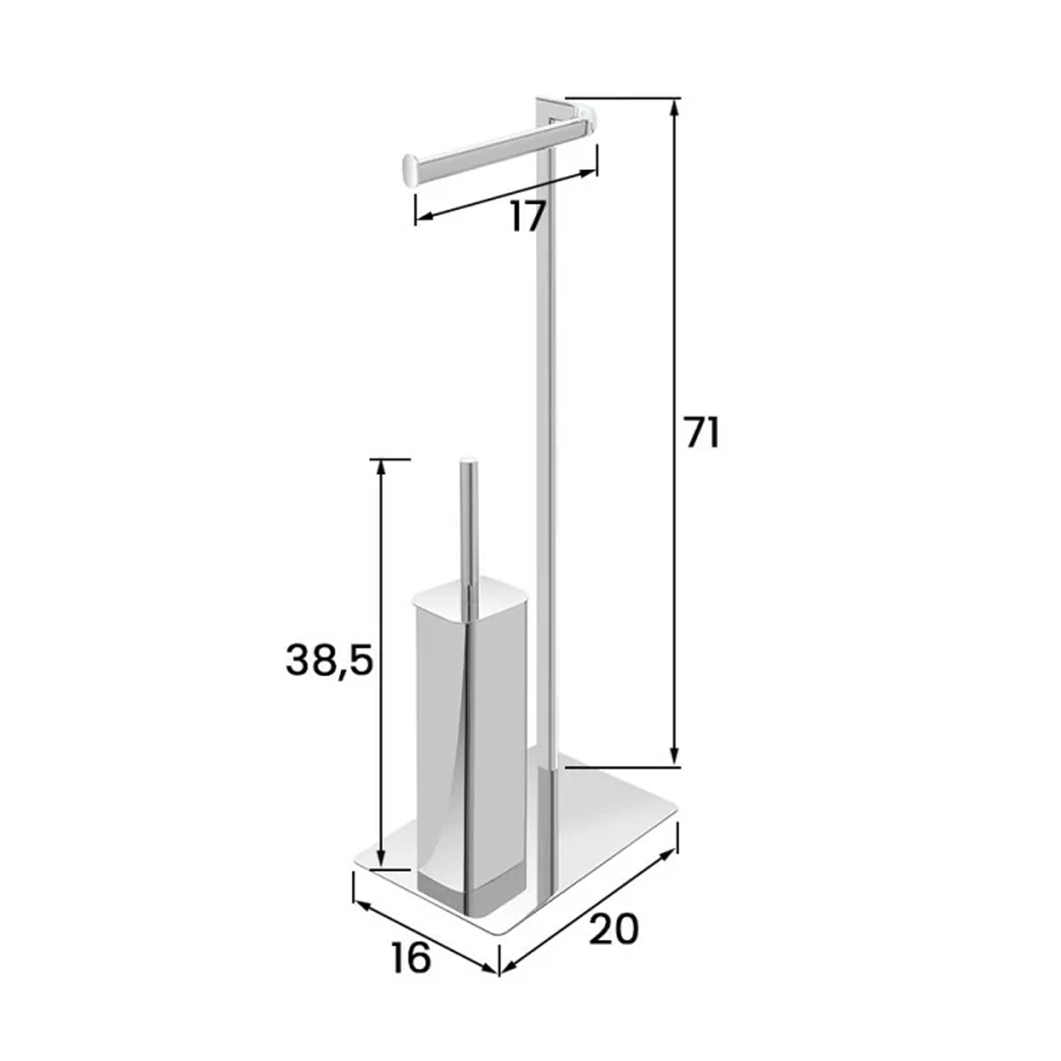 Piantana porta rotolo e porta scopino linea Fusione in acciaio con base rettangolare - Cromo 2