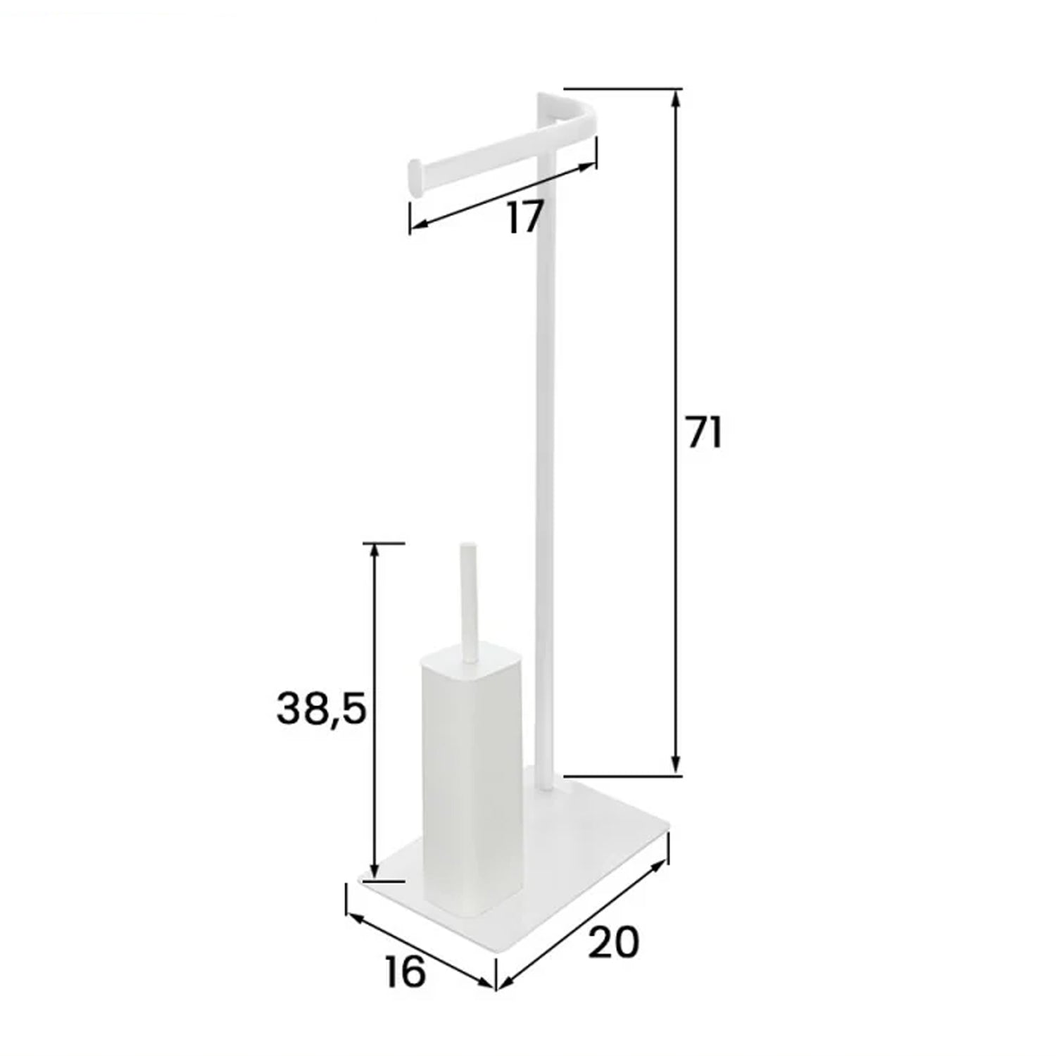 Piantana porta rotolo e porta scopino linea Fusione in acciaio con base rettangolare - Bianco 2