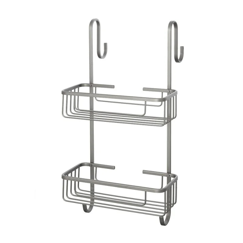 Portaoggetti doccia rettangolare 2 ripiani con ganci in acciaio - Grigio scuro opaco