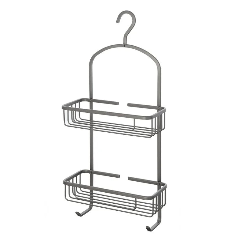 Portaoggetti doccia rettangolare 2 ripiani con ganci in acciaio Bathcore- Grigio scuro opaco