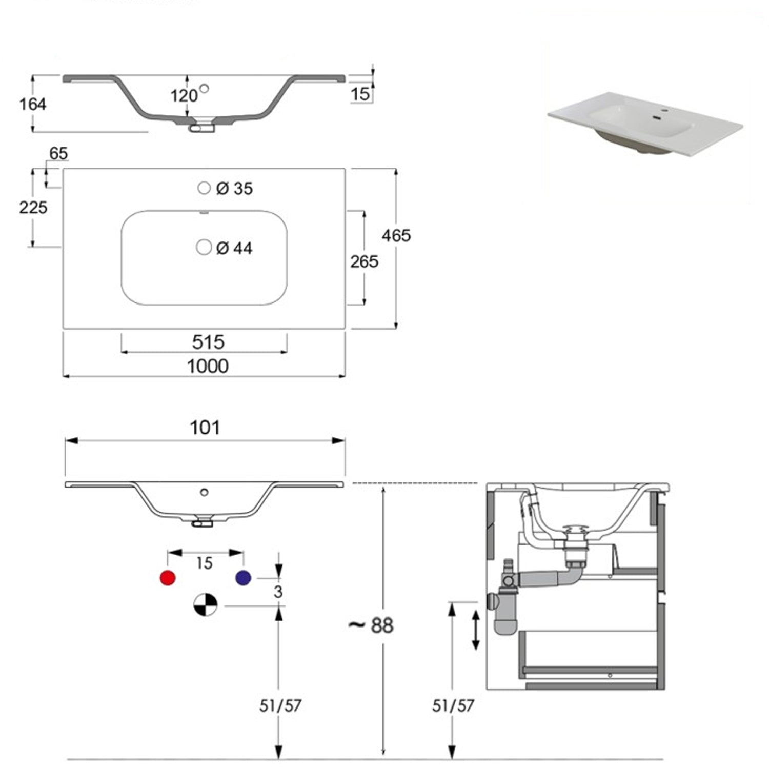 900217 - Mobile bagno sospeso 100 cm con lavabo e specchio - Collezione Revival Cubi&Co 3