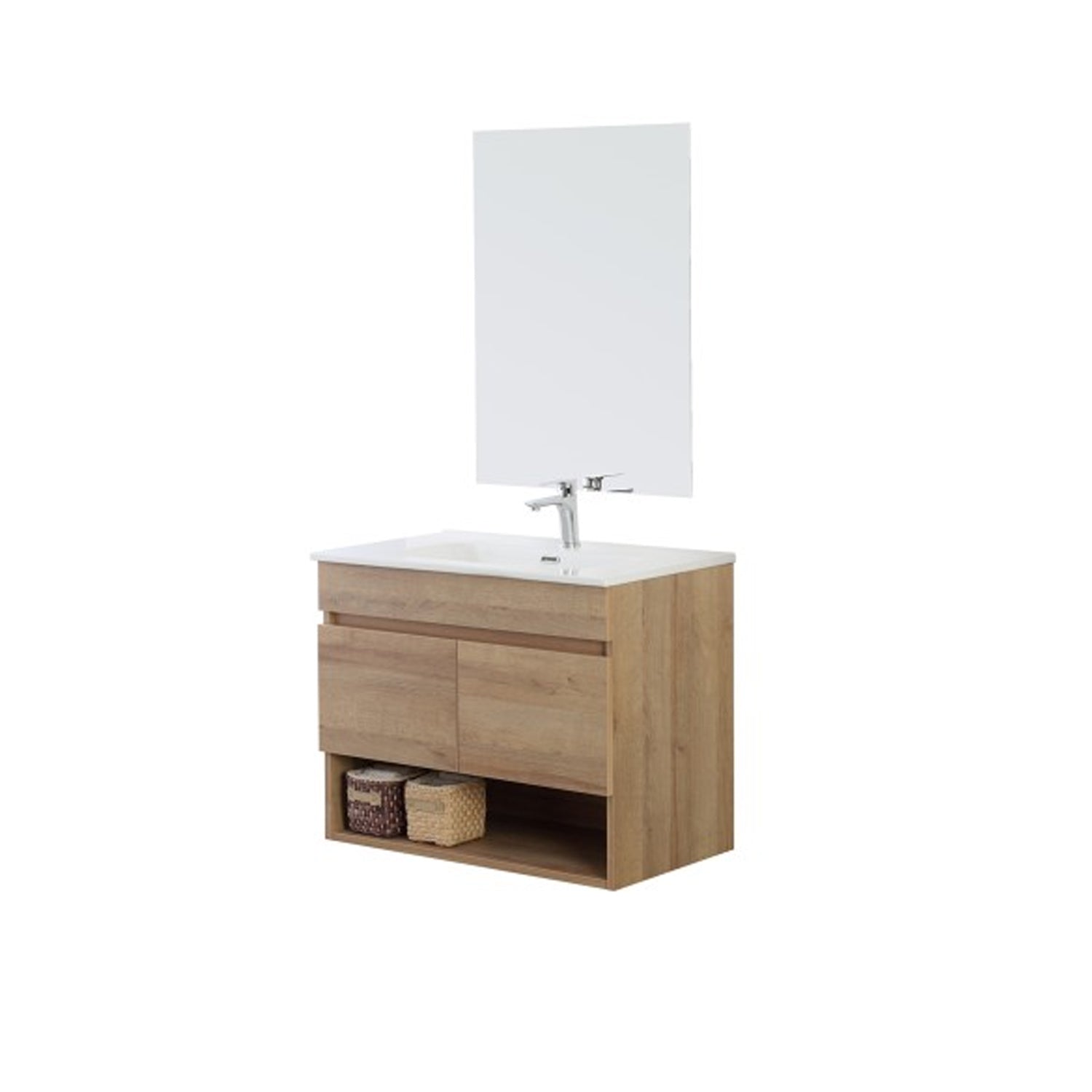 900223 -Composizione Bagno Sospesa Lunghezza 80 cm con Ante Slow Motion e Vano a Giorno - Collezione Revival Cubi&co