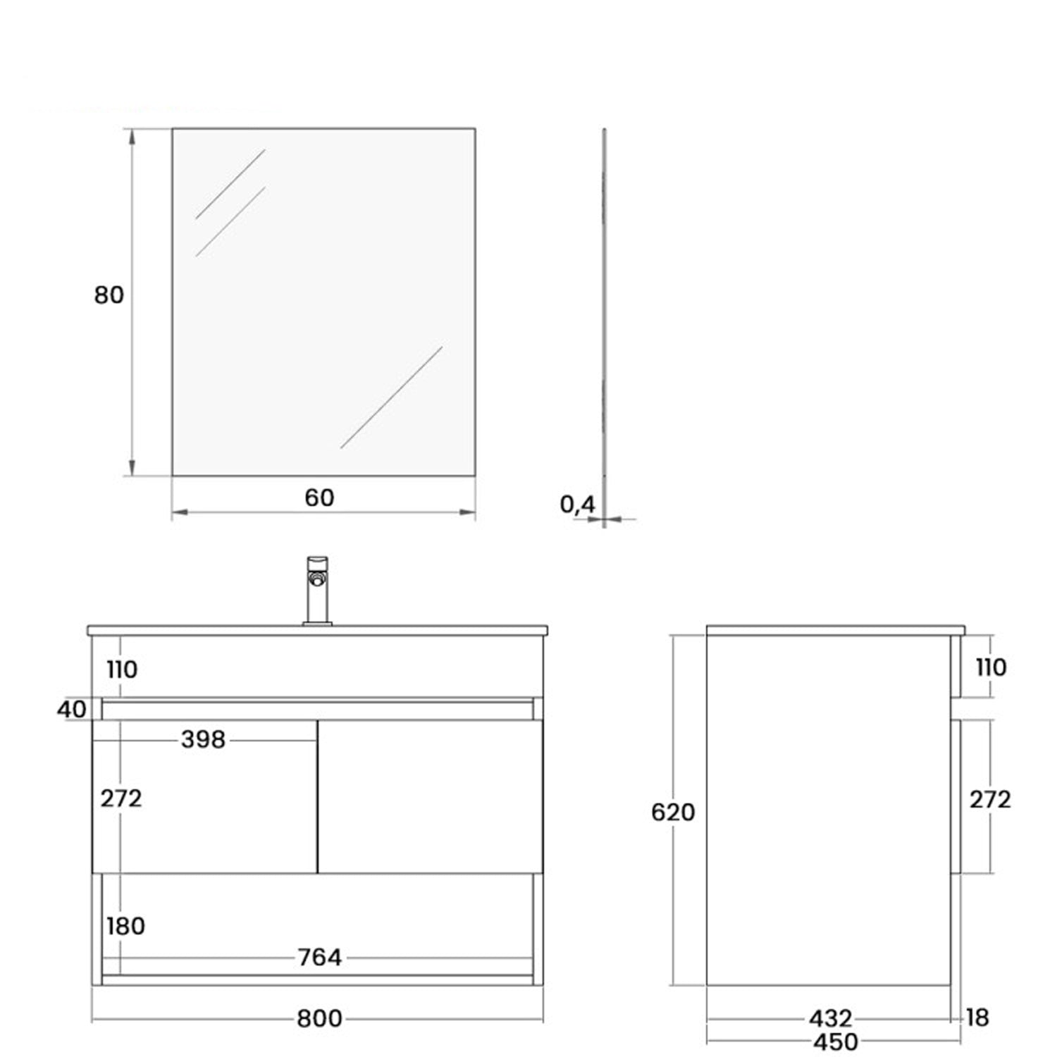 900223 -Composizione Bagno Sospesa Lunghezza 80 cm con Ante Slow Motion e Vano a Giorno - Collezione Revival Cubi&co 2