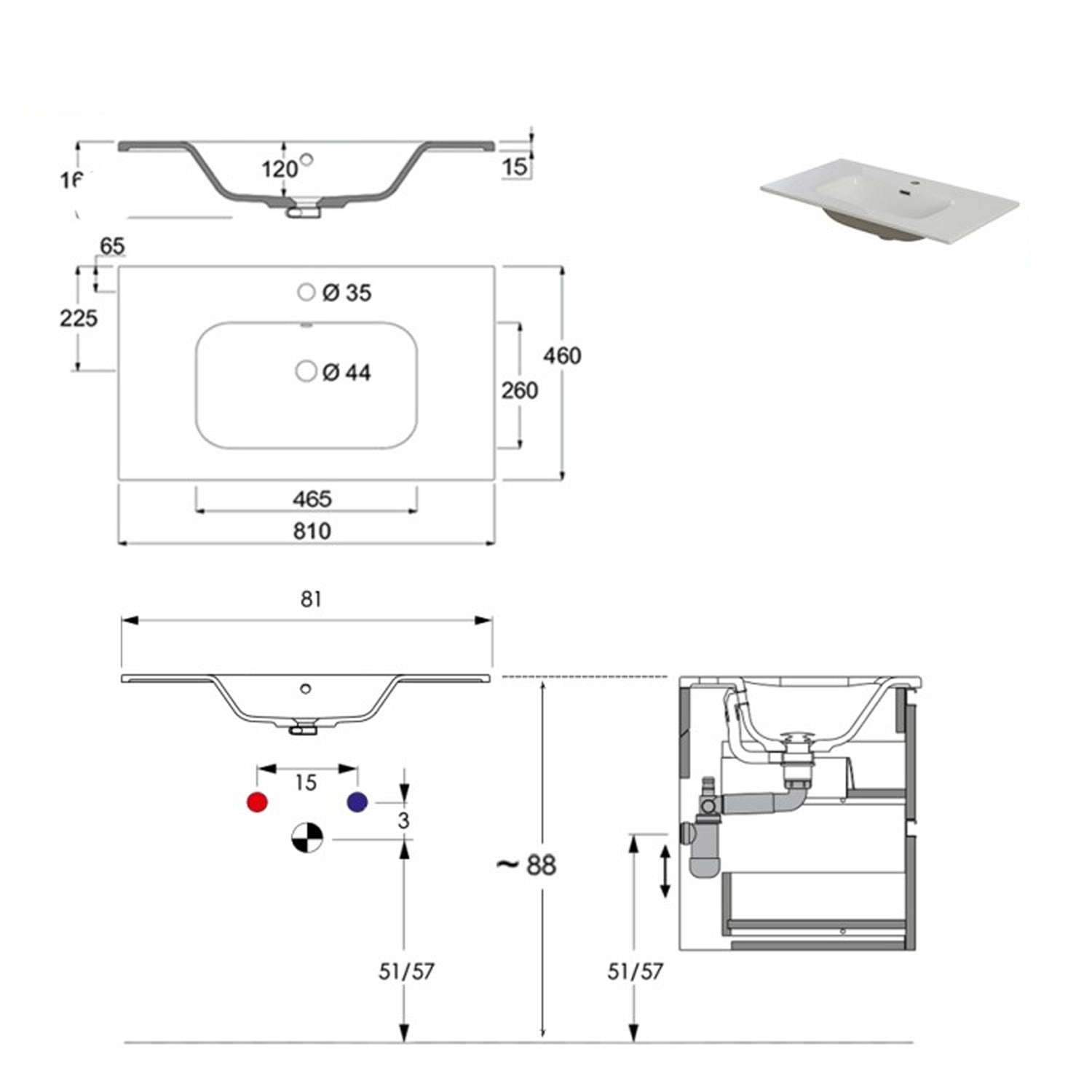 900223 -Composizione Bagno Sospesa Lunghezza 80 cm con Ante Slow Motion e Vano a Giorno - Collezione Revival Cubi&co 3