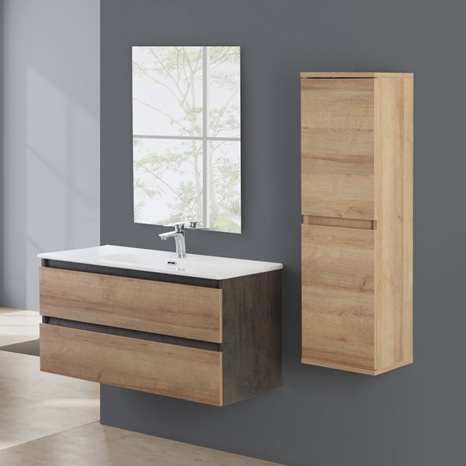 900211 - Composizione Bagno Sospesa Lunghezza 80 cm con Cassetti Soft-Close - Collezione Revival Cubi&co