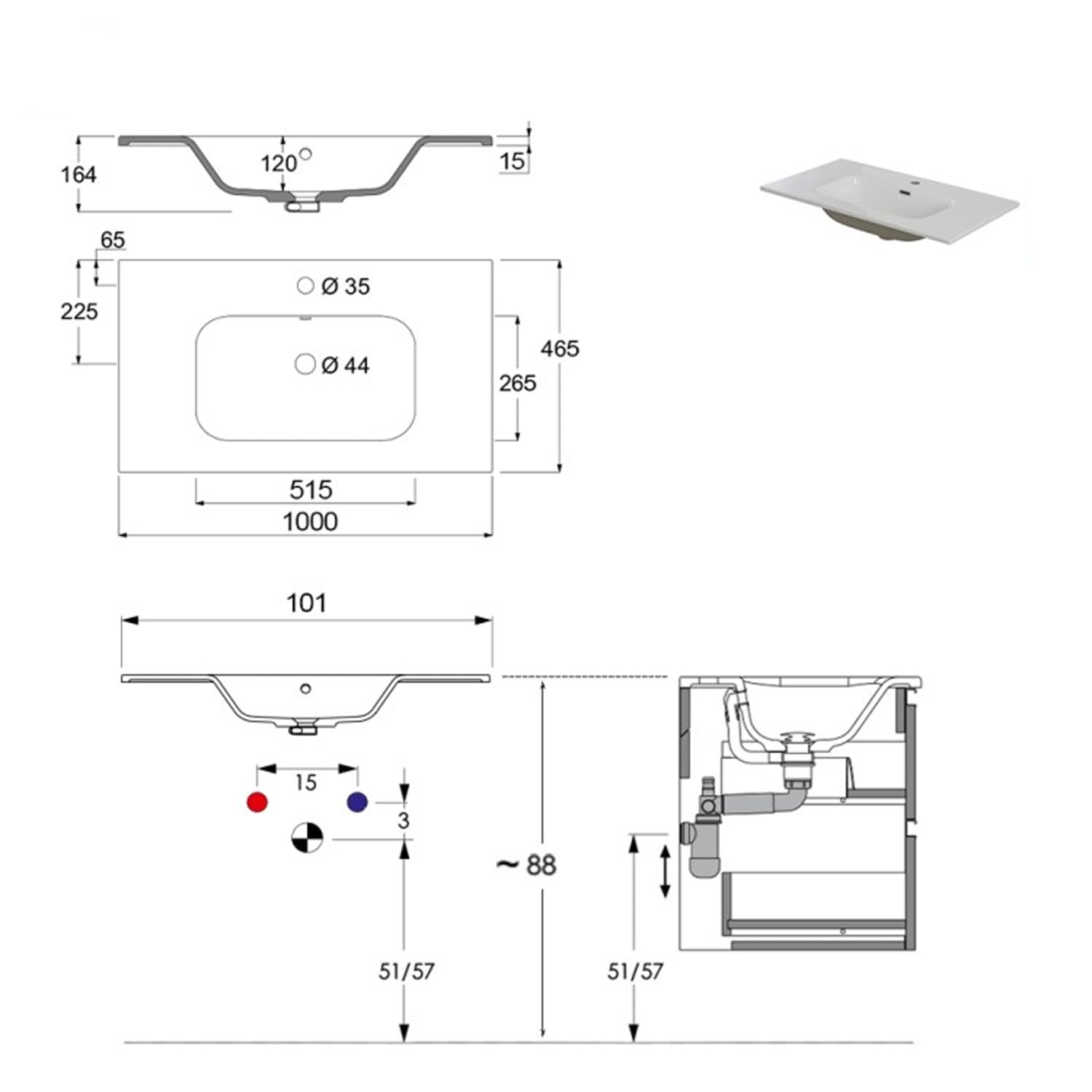 900215 - Composizione Bagno Sospesa Lunghezza 100 cm con Cassetti Soft-Close - Collezione Revival Cubi&co 2