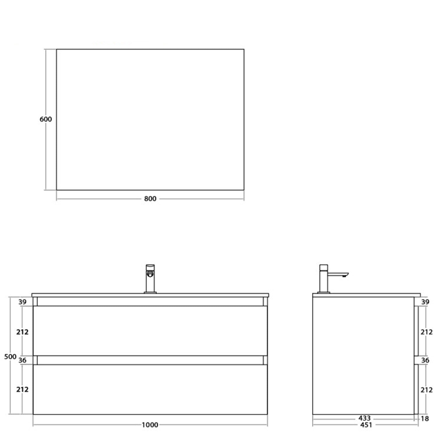 900214 - Composizione Bagno Sospesa Lunghezza 100 cm con Cassetti Soft-Close - Collezione Revival Cubi&co 2