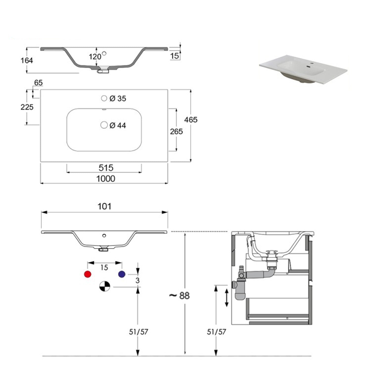 900214 - Composizione Bagno Sospesa Lunghezza 100 cm con Cassetti Soft-Close - Collezione Revival Cubi&co 3