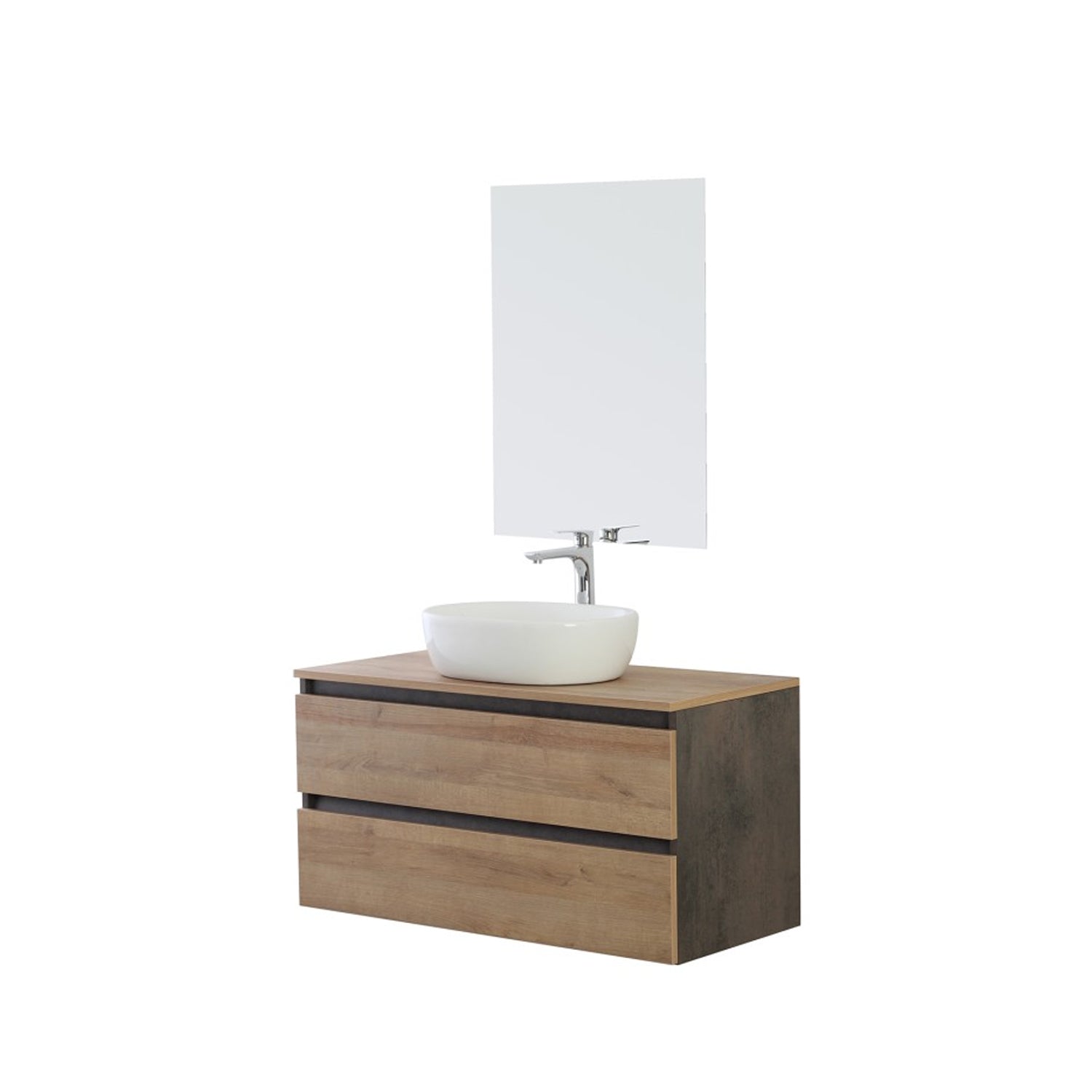 900233 - Composizione Bagno Sospesa Lunghezza 80 cm con Lavabo in Appoggio e Cassetti Soft-Close â€“ Collezione Revival Cubi&co
