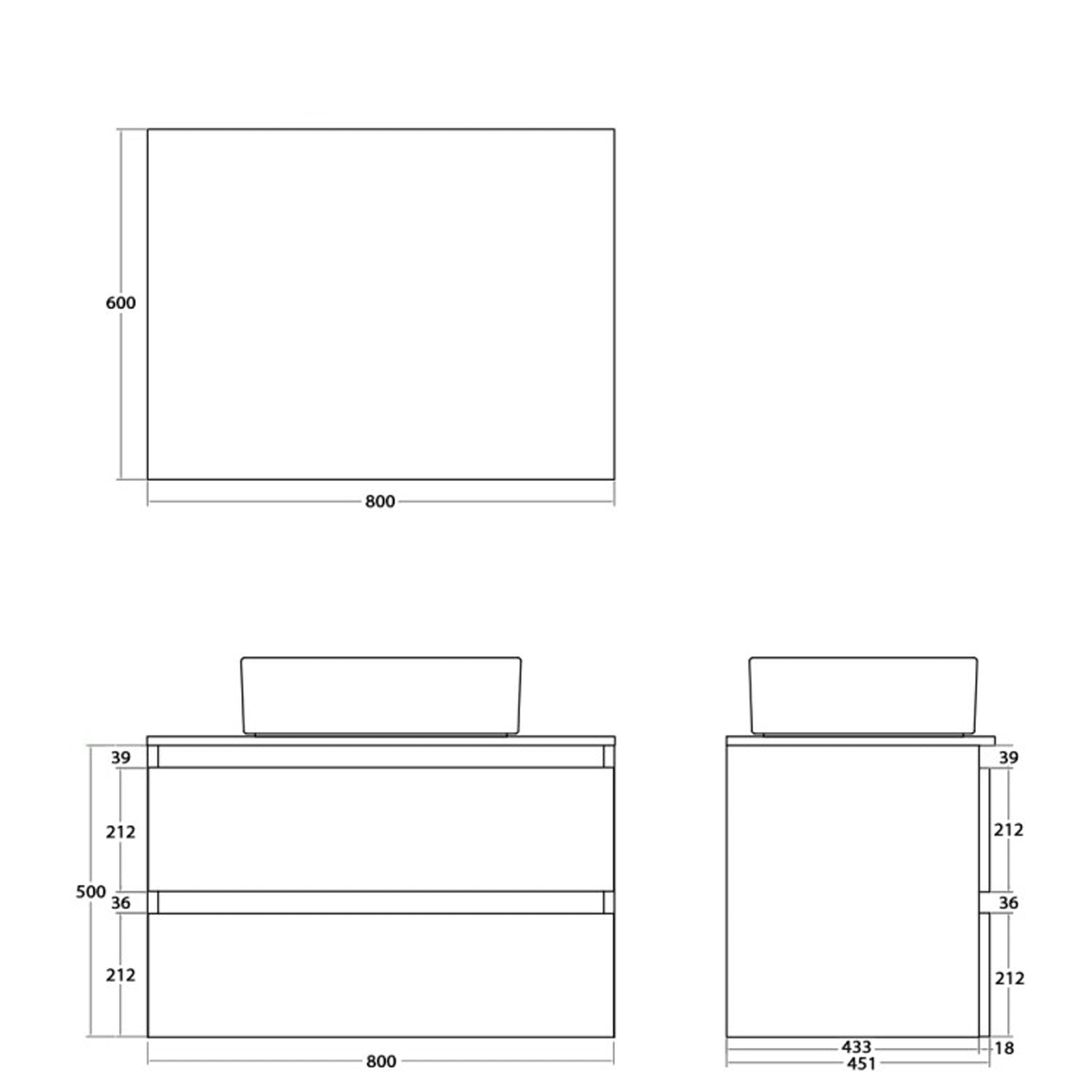 900232 - Composizione Bagno Sospesa Lunghezza 80 cm con Lavabo in Appoggio e Cassetti Soft-Close - Collezione Revival Cubi&co 3