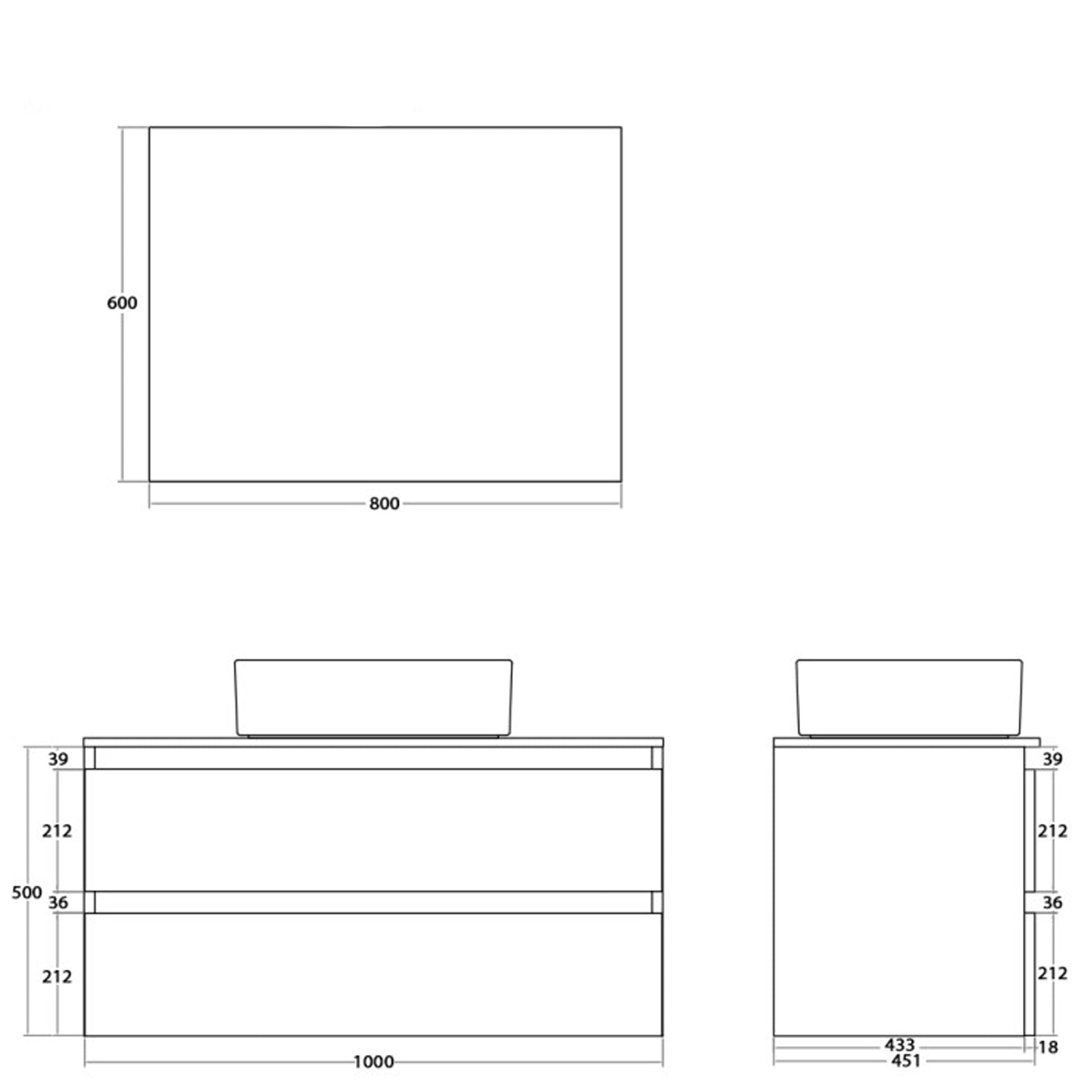 900234 - Composizione Bagno Sospesa Lunghezza 100 cm con Lavabo in Appoggio e Cassetti Soft-Close - Collezione Revival Cubi&co 2
