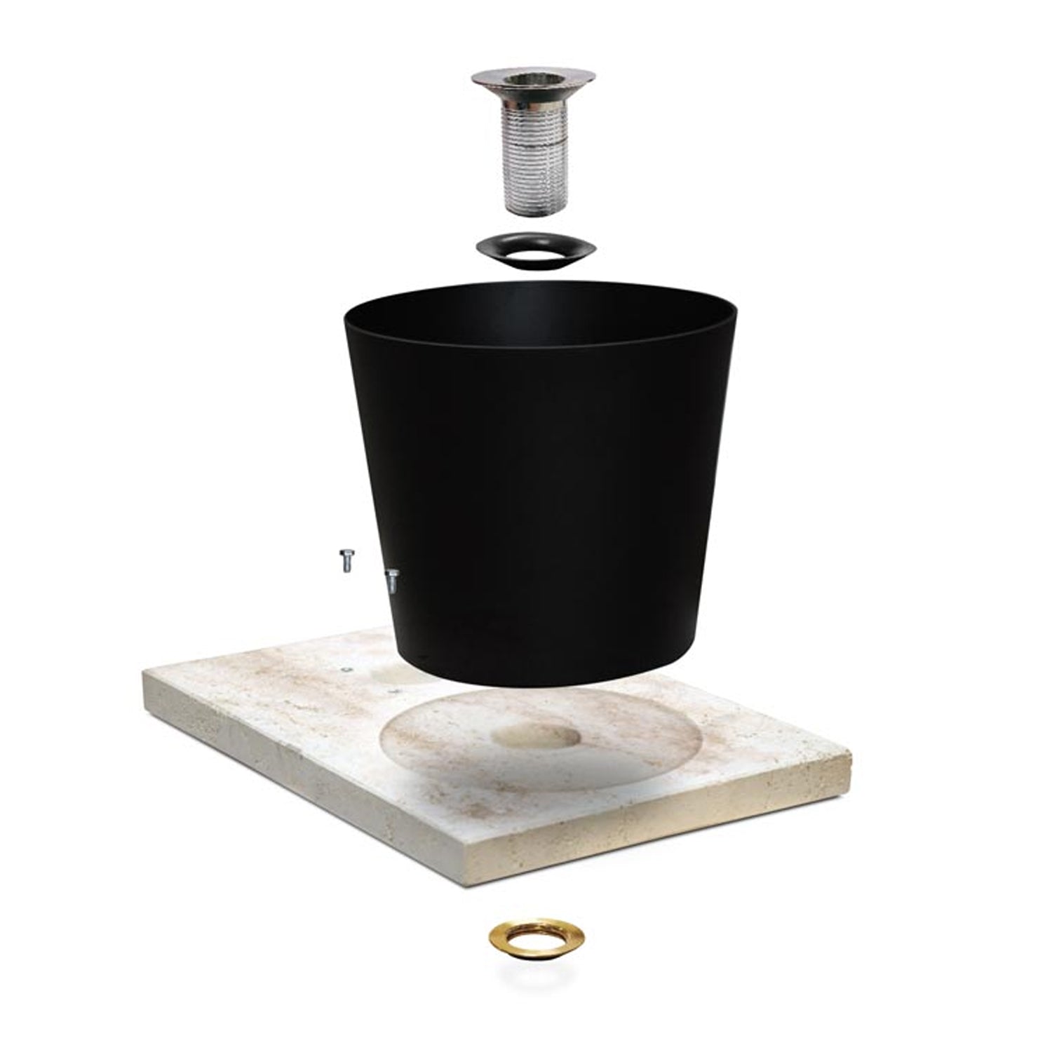  Base in travertino con secchio in alluminio verniciato tortora e piletta per fontane Fasten-Frog-Newest-Bridge-Connect by CeramicStore | Lo specialista del tuo bagno