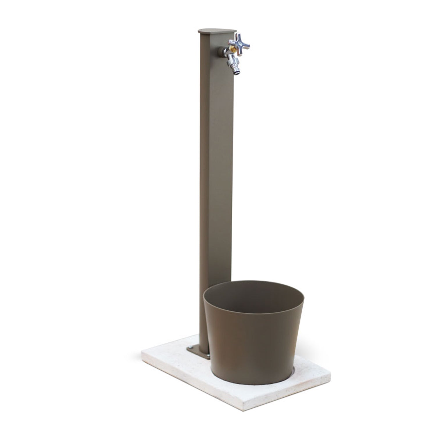  Base in travertino con secchio in alluminio verniciato tortora e piletta per fontane Fasten-Frog-Newest-Bridge-Connect by CeramicStore | Lo specialista del tuo bagno
