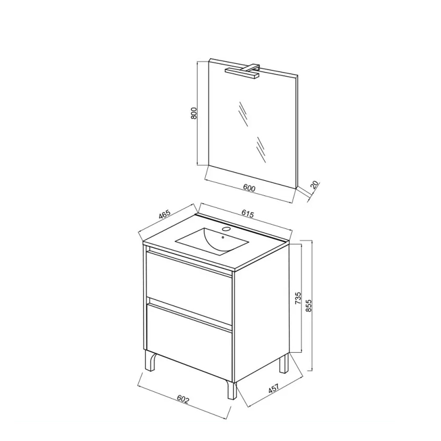  Mobile bagno con lavabo e specchiera Cubi&Co Berlino 60 cm - Rovere Bianco by CeramicStore | Lo specialista del tuo bagno