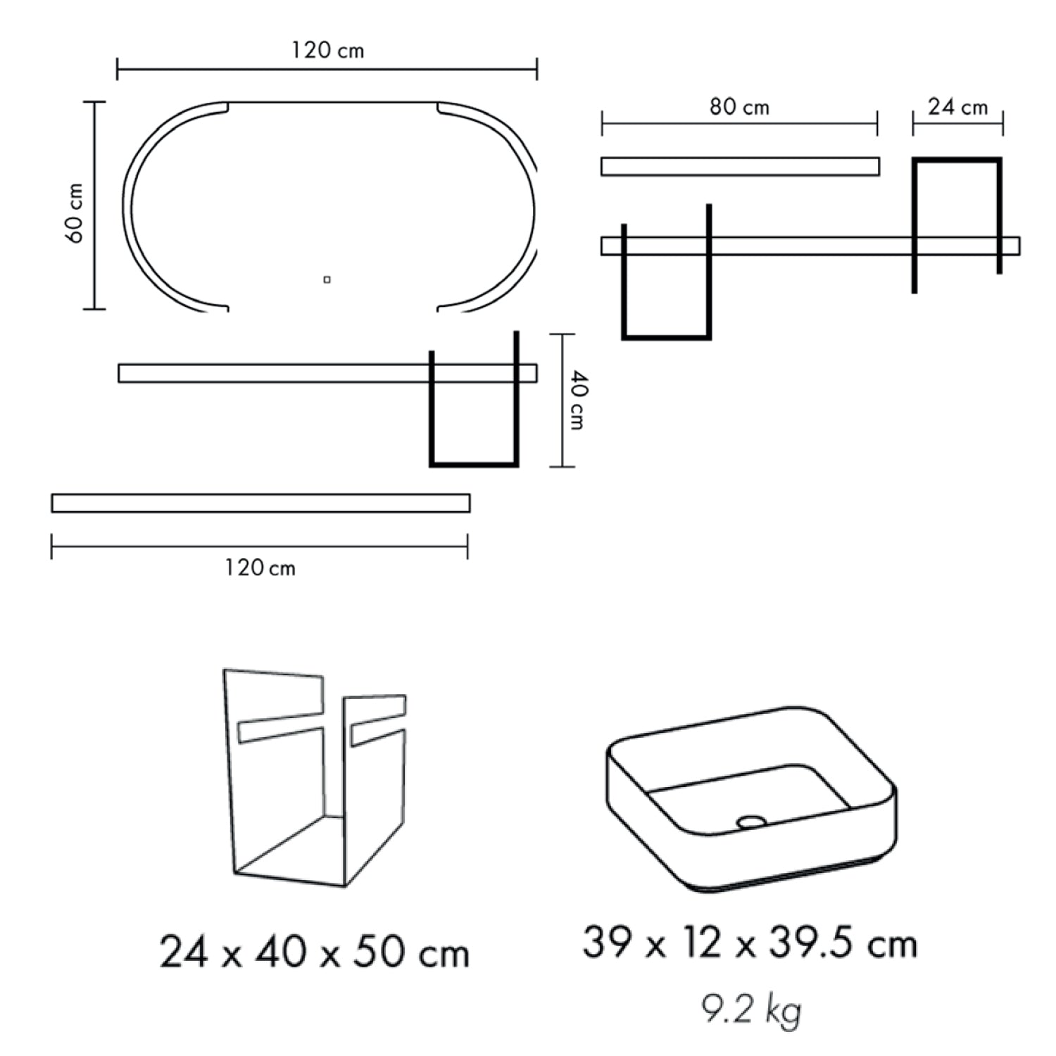  Mobile bagno a giorno con mensole 120 cm rovere naturale