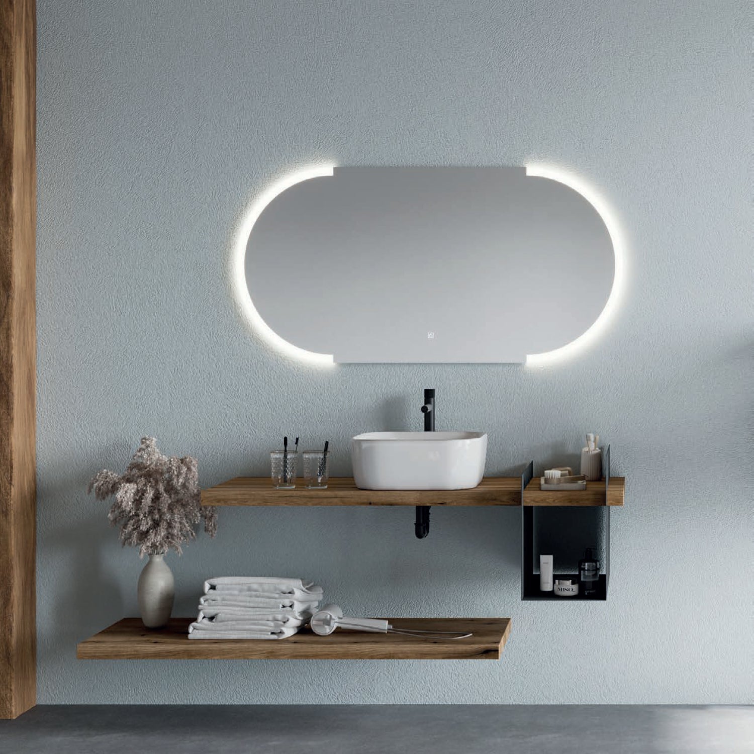 Mobile bagno a giorno con mensole 120 cm rovere naturale