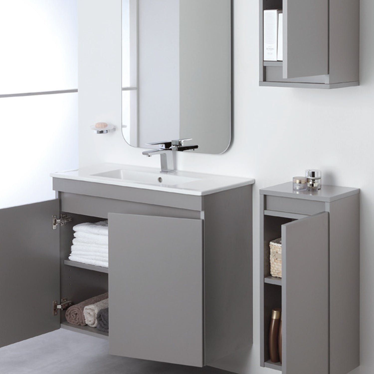 Composizione bagno sospesa Cubi&Co Shade a due ante con lavabo e specchio cm 80 - Grigio Medio 2