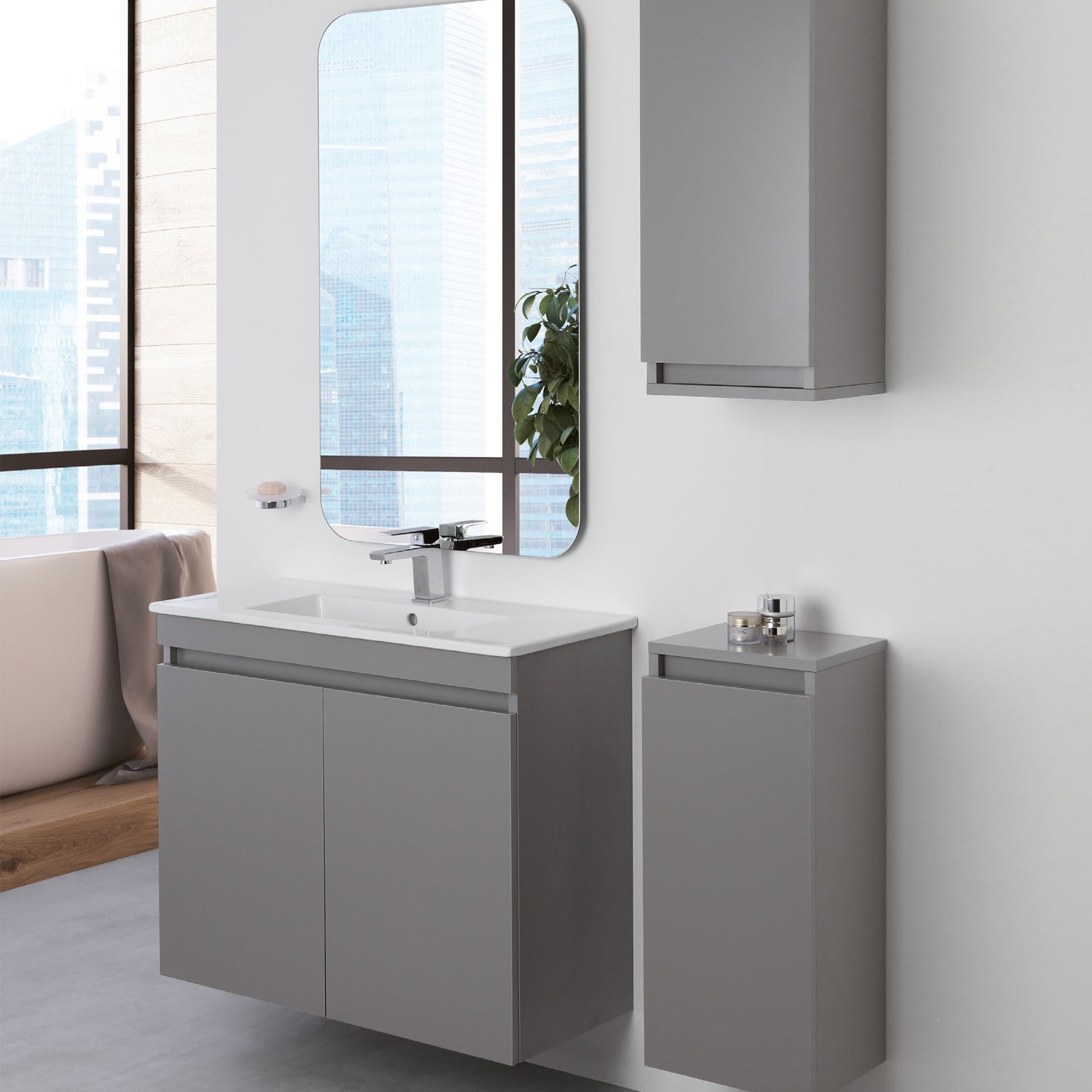 Composizione bagno sospesa Cubi&Co Shade a due ante con lavabo e specchio cm 80 - Grigio Medio 3