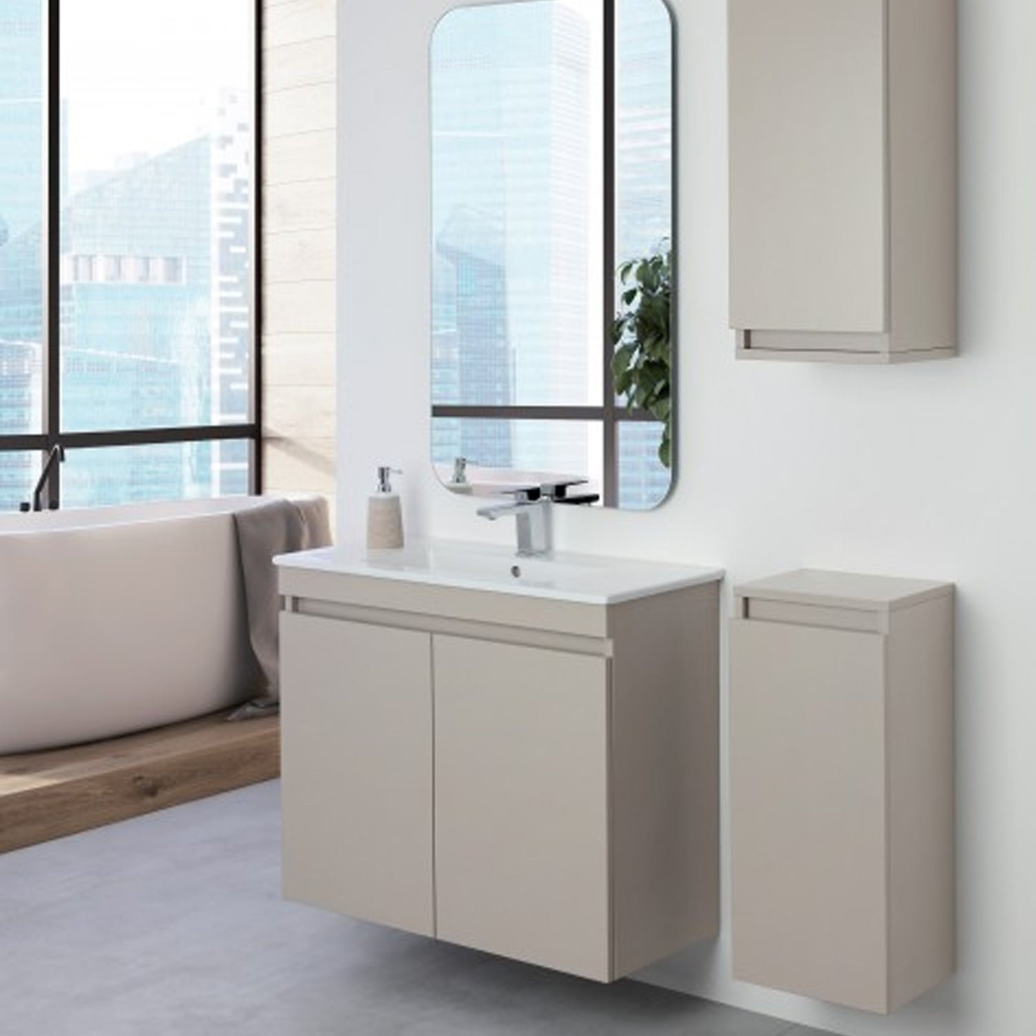 Composizione bagno sospesa Cubi&Co Shade a due ante con lavabo e specchio cm 80 - Tortora 2