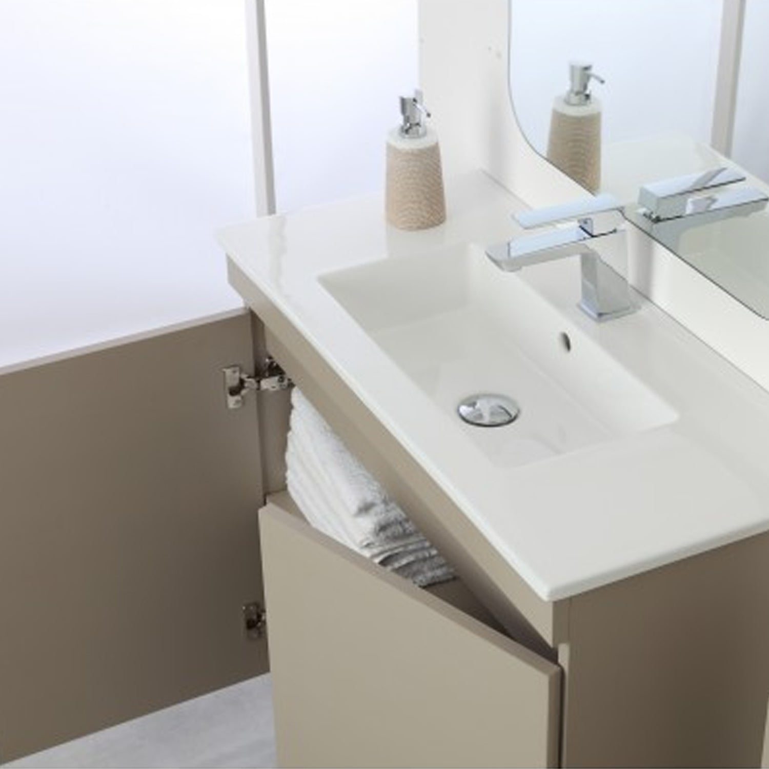 Composizione bagno sospesa Cubi&Co Shade a due ante con lavabo e specchio cm 80 - Tortora 4