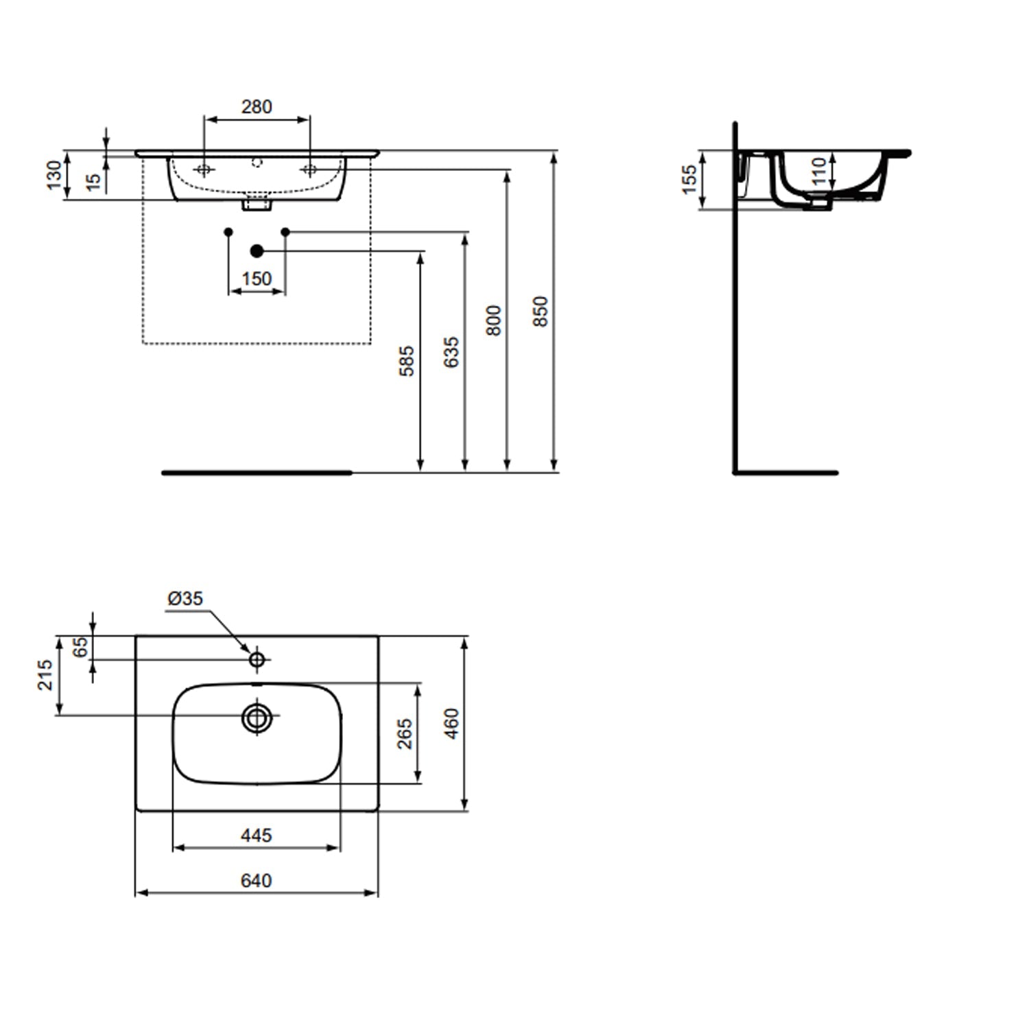 Lavabo top Ideal Standard i.life A 64×46 cm con foro miscelatore 3