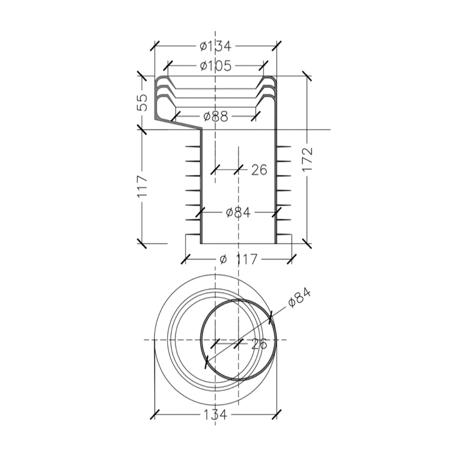 Manicotto Eccentrico WC 90-110 mm in materiale resistente antiodore 2