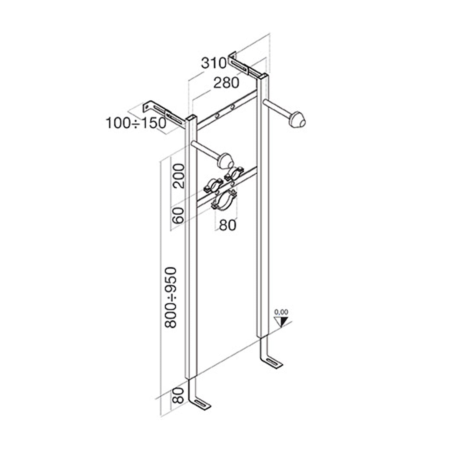 Telaio staffa per lavabo sospeso Pucci per pareti in muratura 2