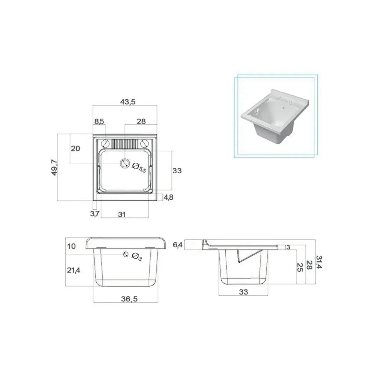 Mobile lavatoio da terra Cubi&Co linea Star 50 cm con vasca in resina - Rovere dolomite 2