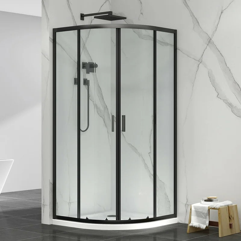 Box doccia semicircolare DocciaGo modello Treasure con porte scorrevoli, profilo nero e vetro trasparente - 80x80 cm