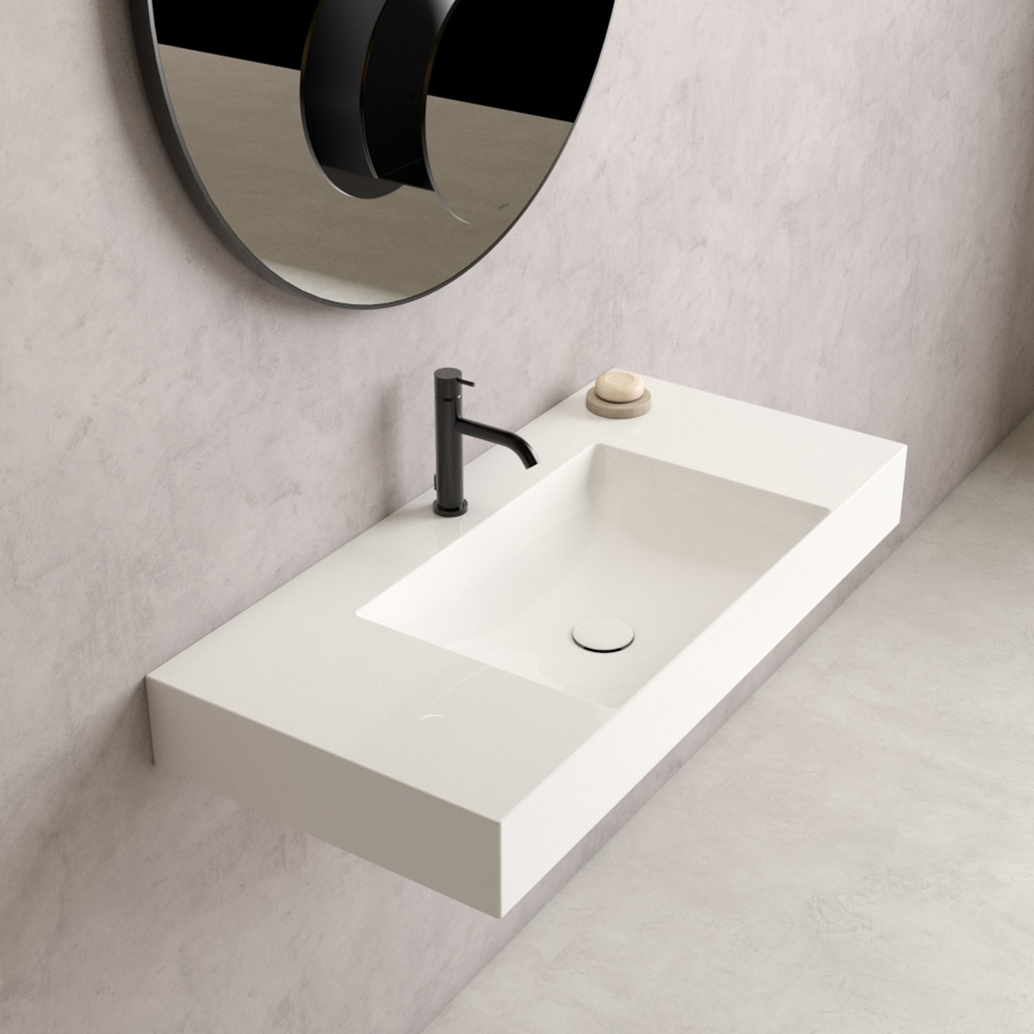  Lavabo rettangolare con piani laterali T-Edge 100x47x12 cm Ceramica Globo €“ Bianco lucido