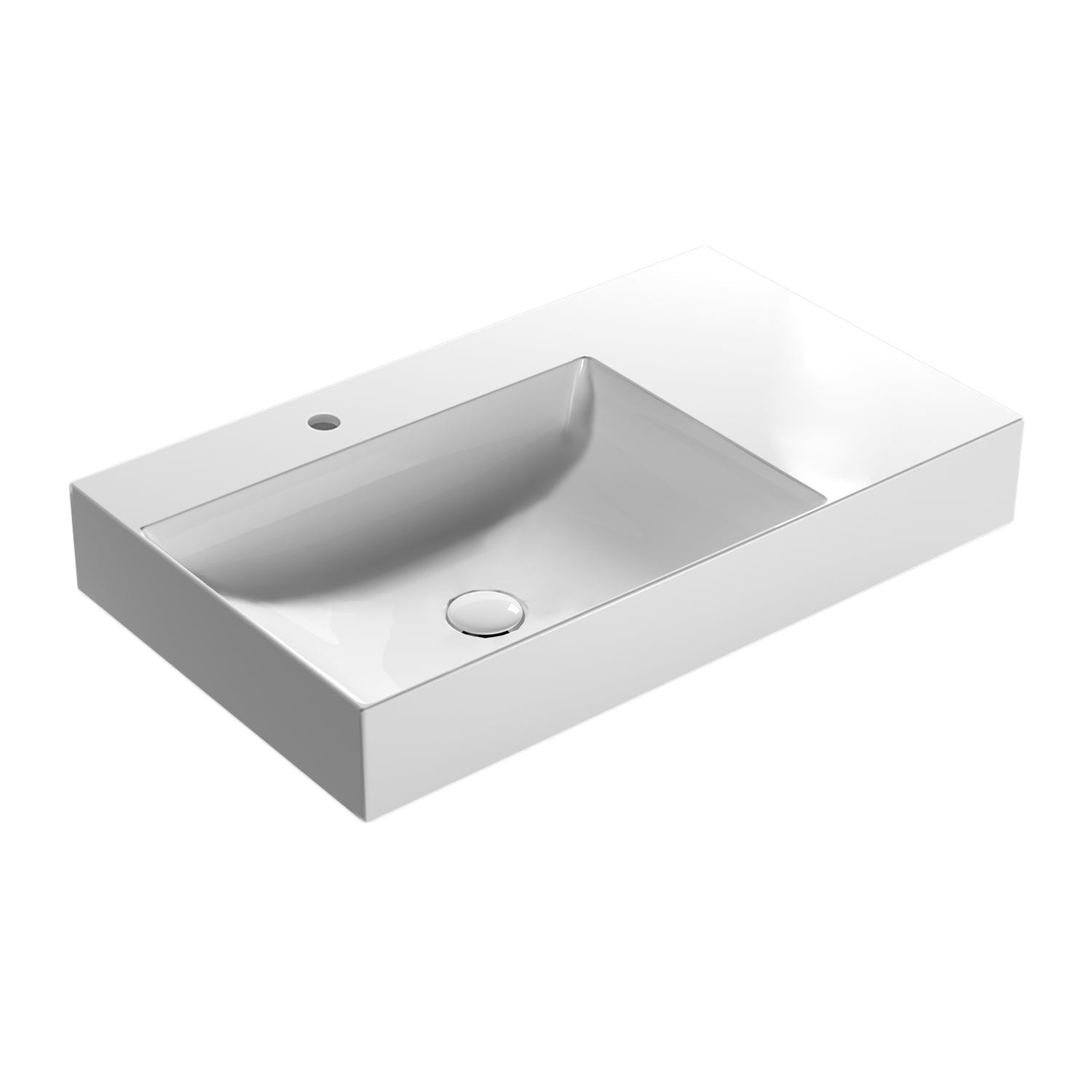 Lavabo rettangolare con piano a destra T-Edge 80x47x12 cm Ceramica Globo €“ Bianco lucido