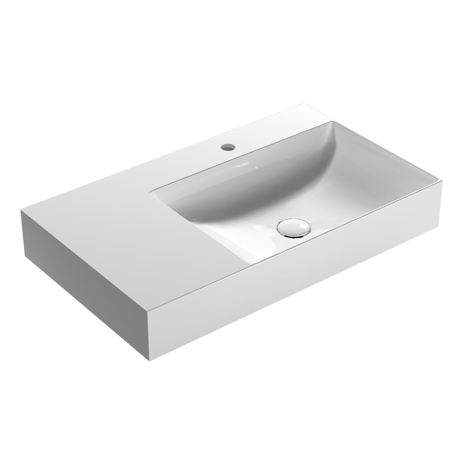 Lavabo rettangolare con piano a sinistra T-Edge 80x47x12 cm Ceramica Globo €“ Bianco lucido