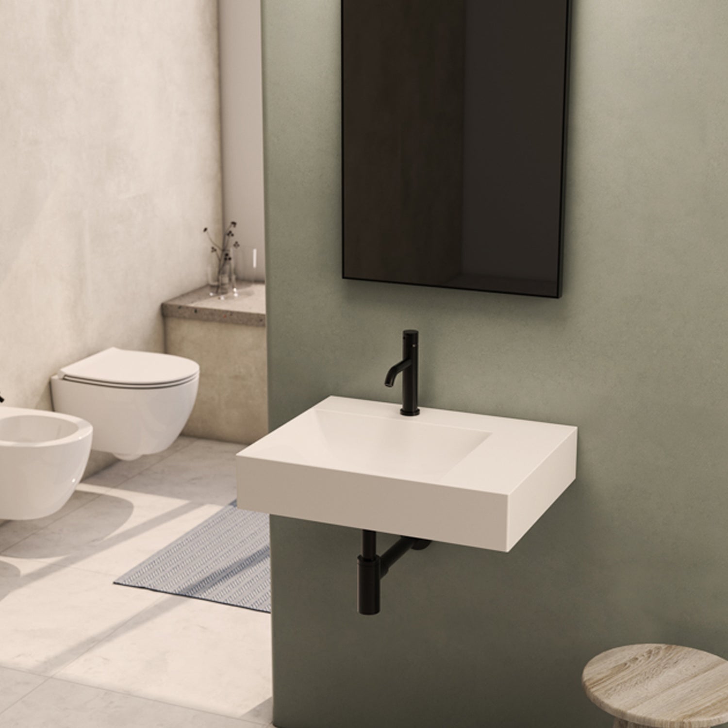  Lavabo rettangolare con piano a destra T-Edge 60x47x12 cm Ceramica Globo €“ Bianco lucido